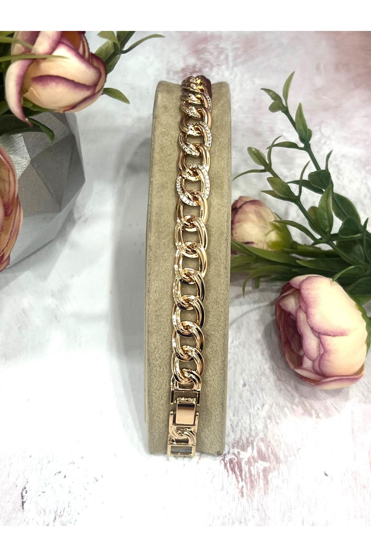 Büyük Samanyolu Zirkon Taşlı Çelik Bileklik (18k RoseGold/17+19cm) - Görsel 4