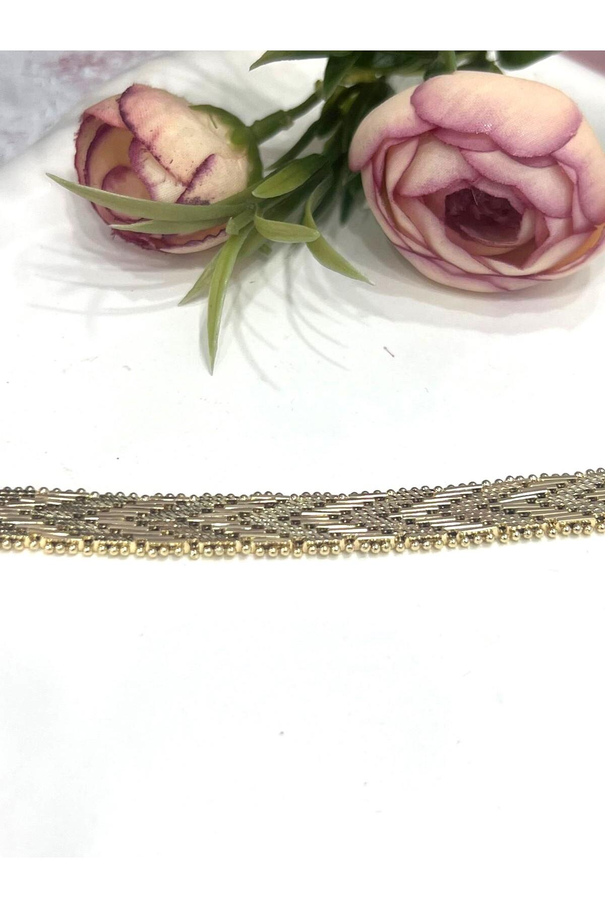 Kaplamalı Hasır Örgü Model Kuyumcu Künye 1cm (14K Gold/18cm) - Görsel 5