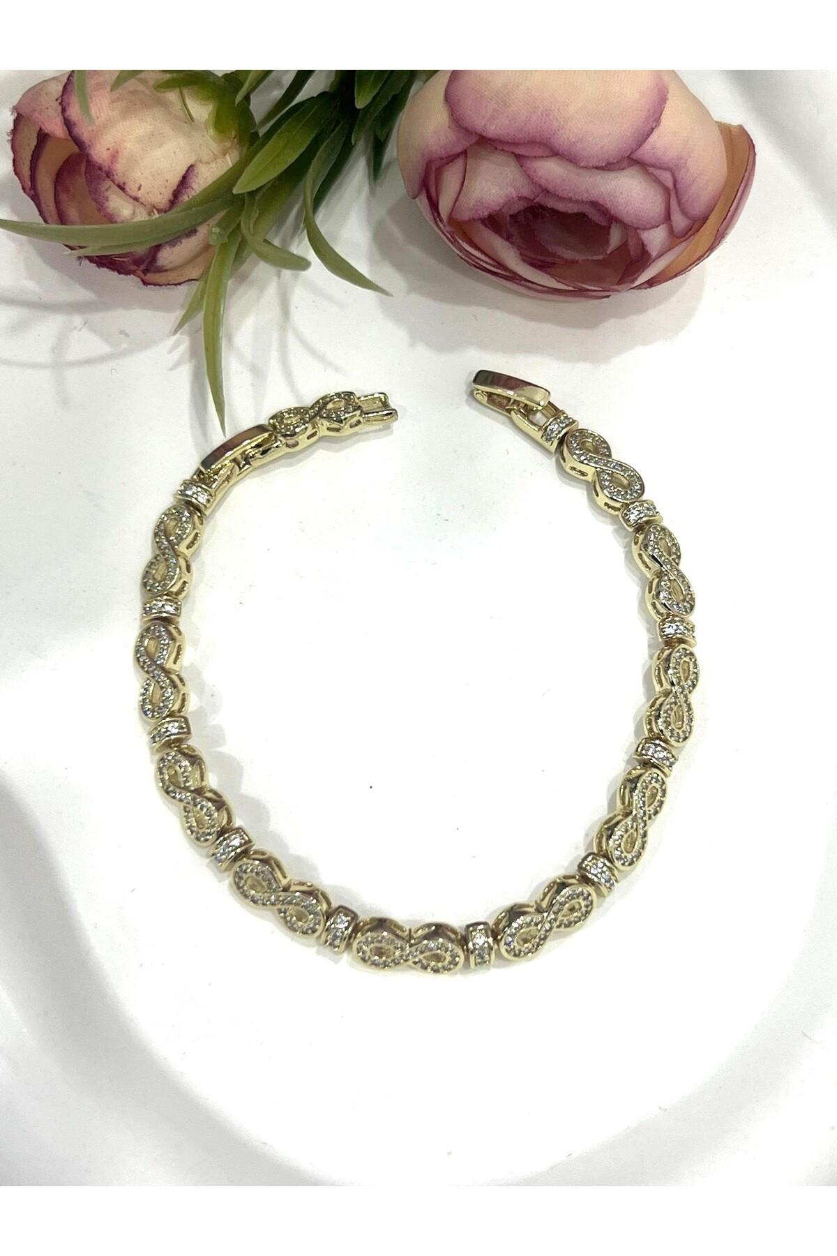 Zirkon Taşlı Sonsuzluk Model Xuping Bileklik (14k Gold / 17-19CM) - Görsel 5