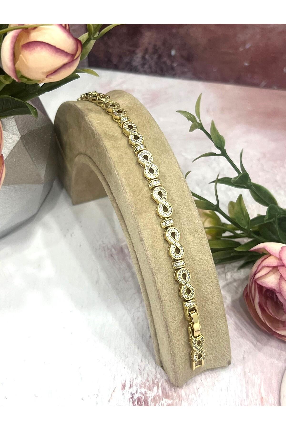 Zirkon Taşlı Sonsuzluk Model Xuping Bileklik (14k Gold / 17-19CM) - Görsel 4