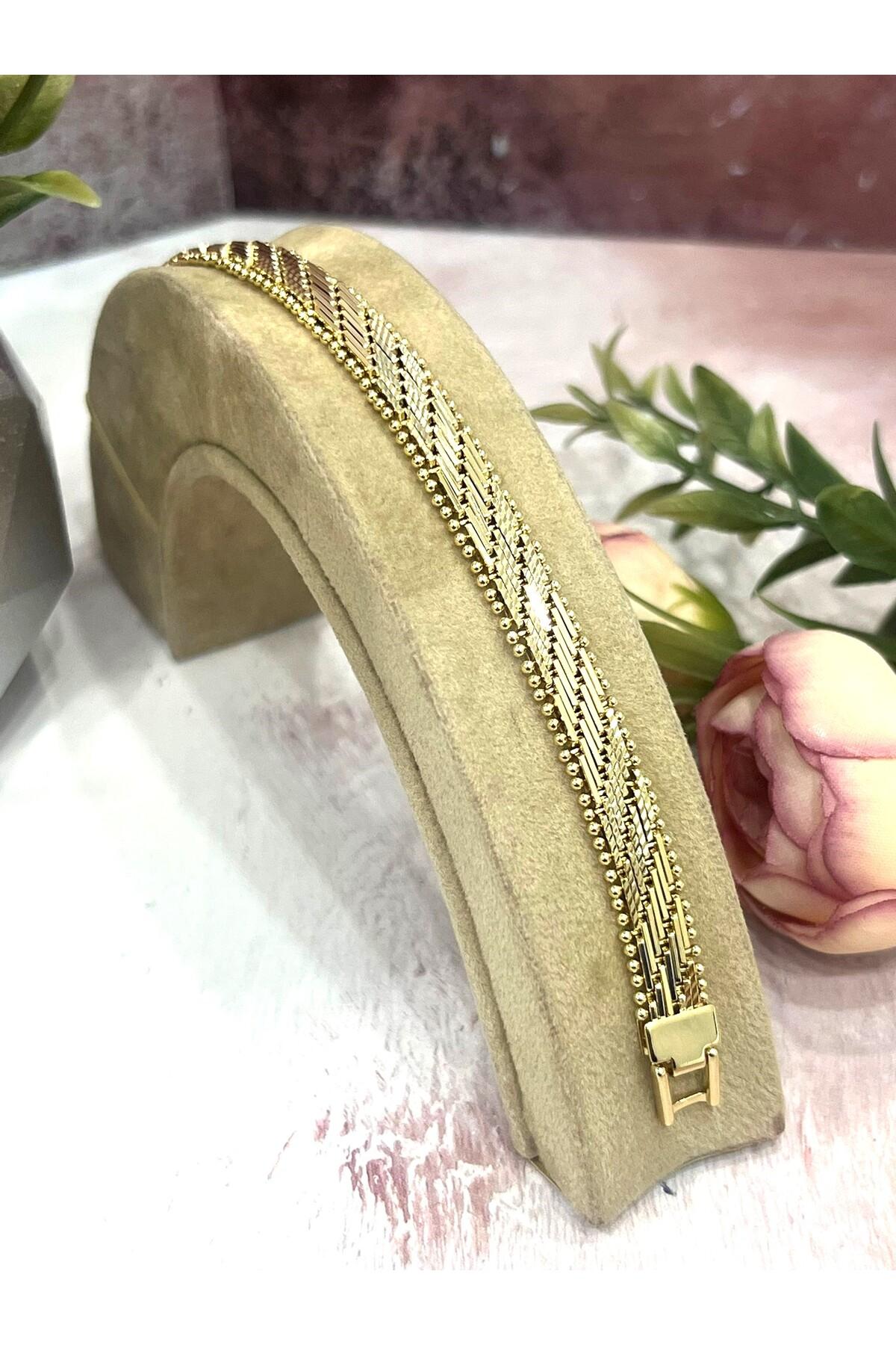 Kaplamalı Hasır Örgü Model Kuyumcu Künye (14K Gold 0,8mm/19cm)