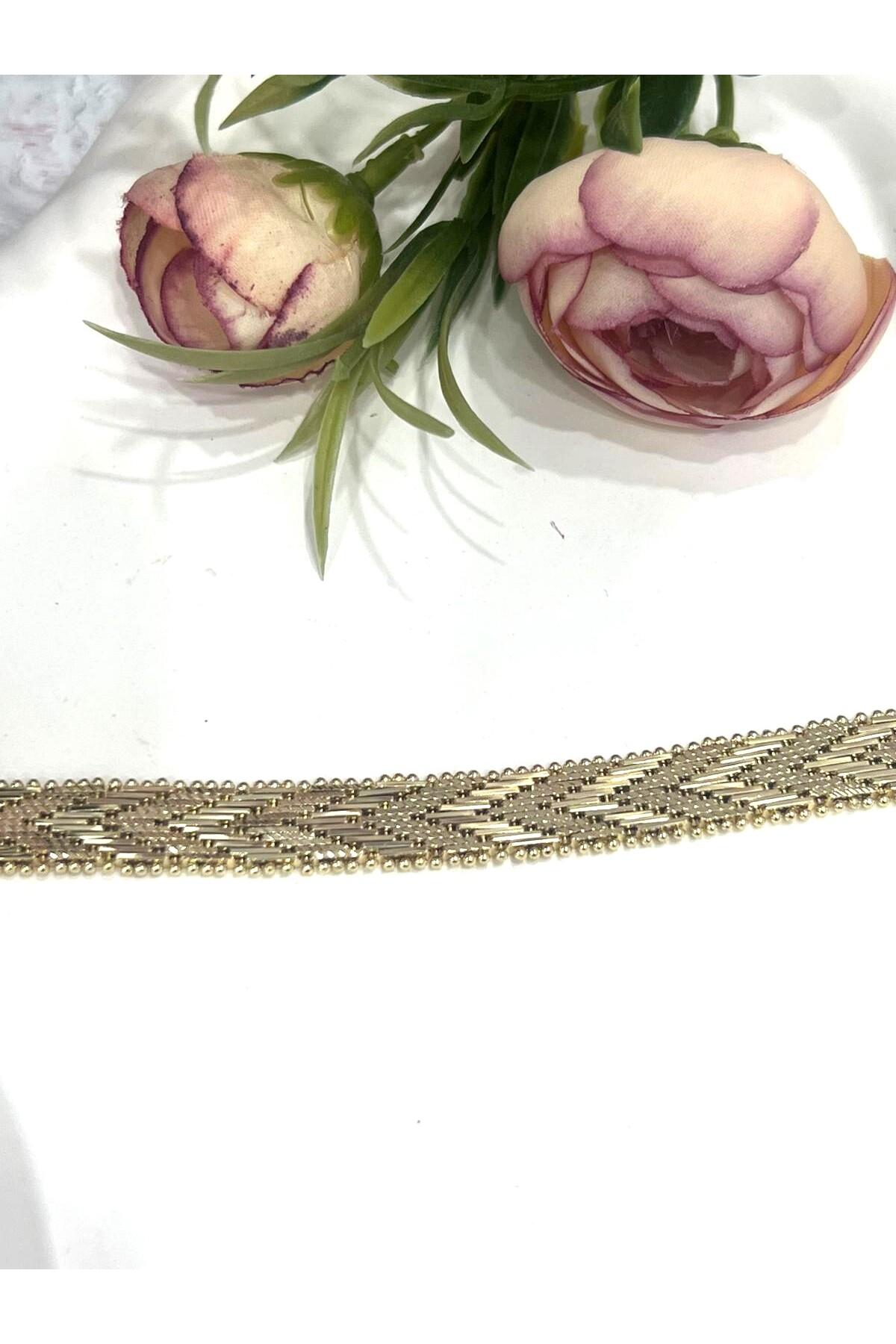 Kaplamalı Hasır Örgü Model Kuyumcu Künye 1cm (14K Gold/18cm) - Görsel 2