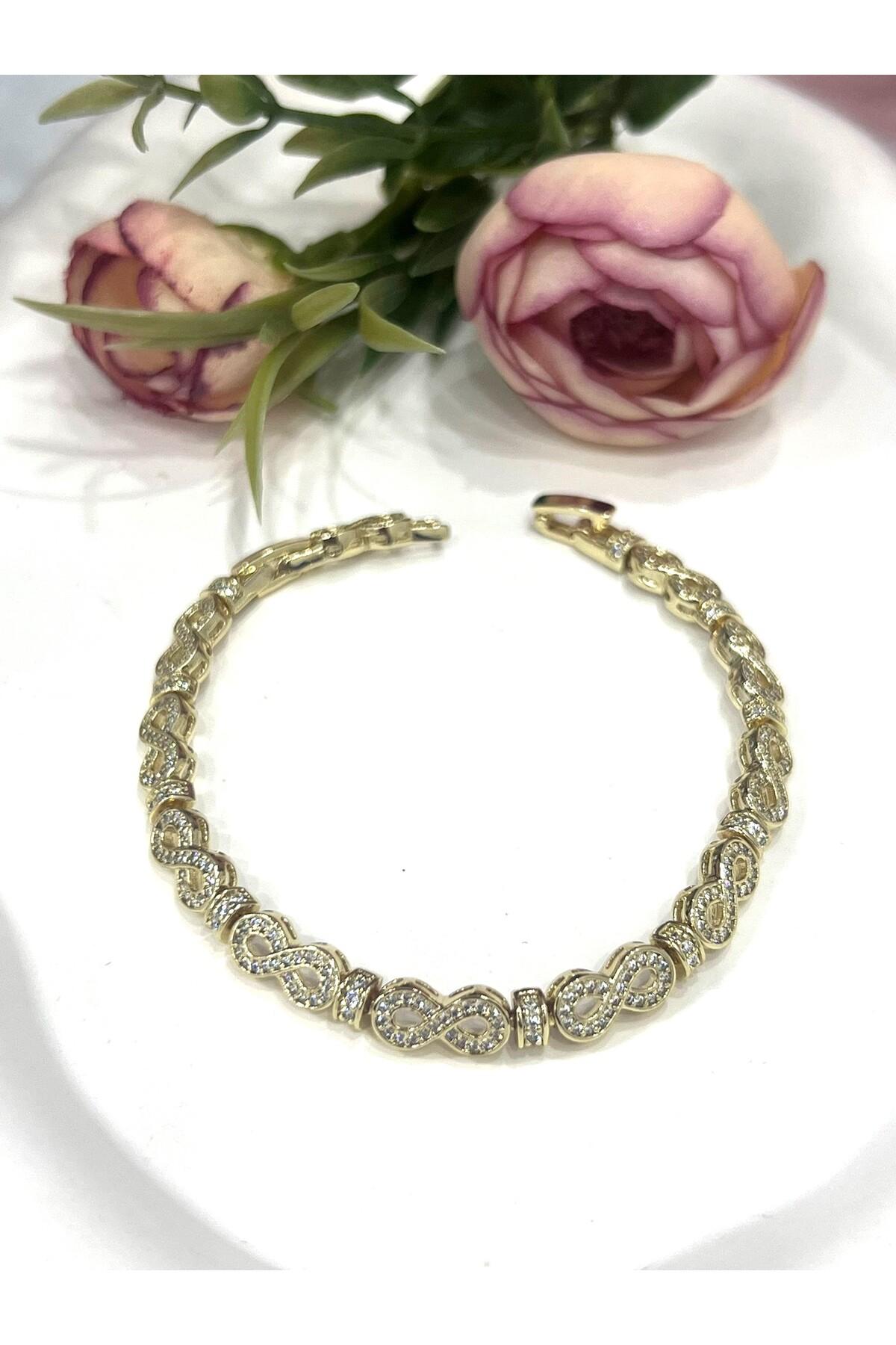 Zirkon Taşlı Sonsuzluk Model Xuping Bileklik (14k Gold / 17-19CM) - Görsel 2