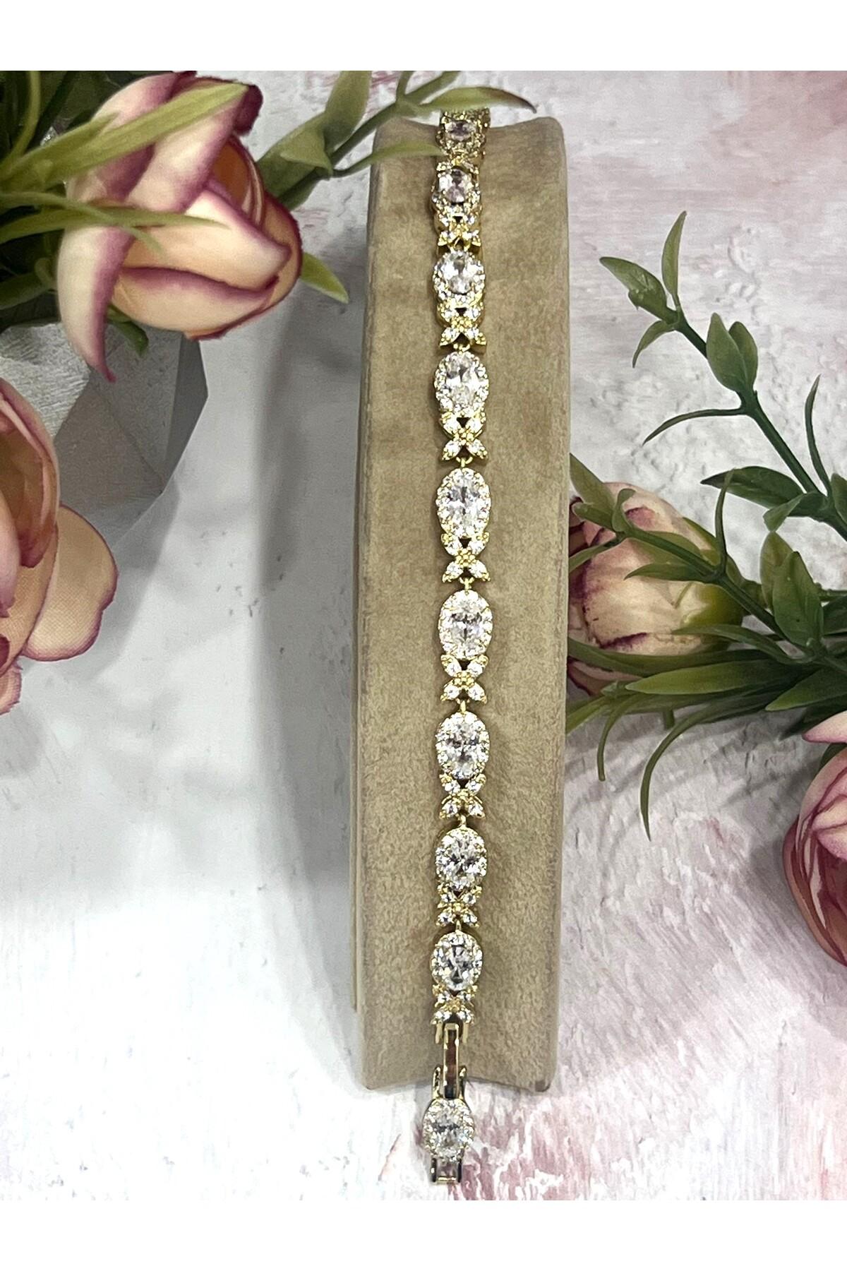 Zirkon Taşlı Premium Su Yolu Gold Bileklik (Gold14k/16,5-18,5cm) - Görsel 4