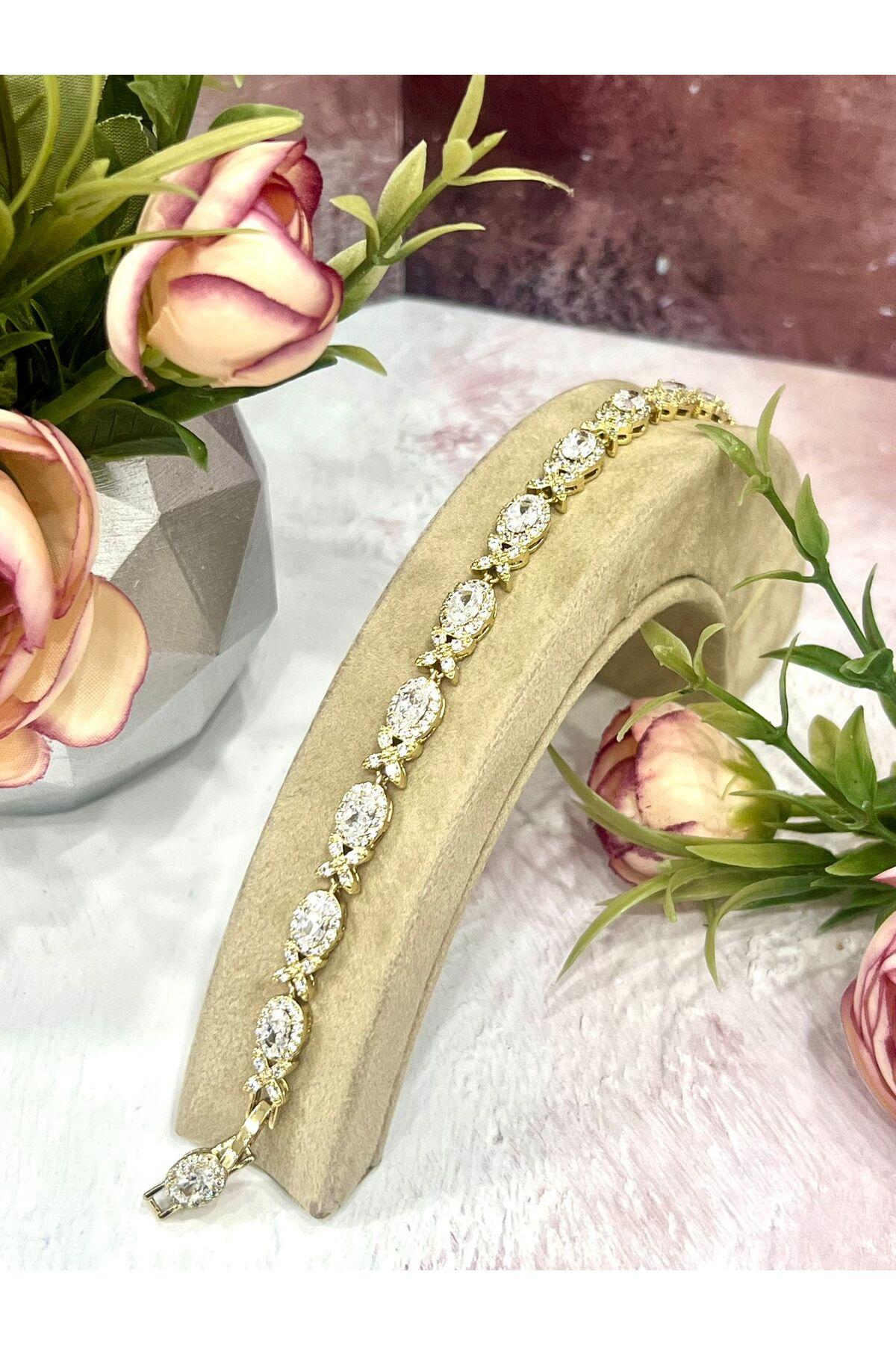 Zirkon Taşlı Premium Su Yolu Gold Bileklik (Gold14k/16,5-18,5cm)