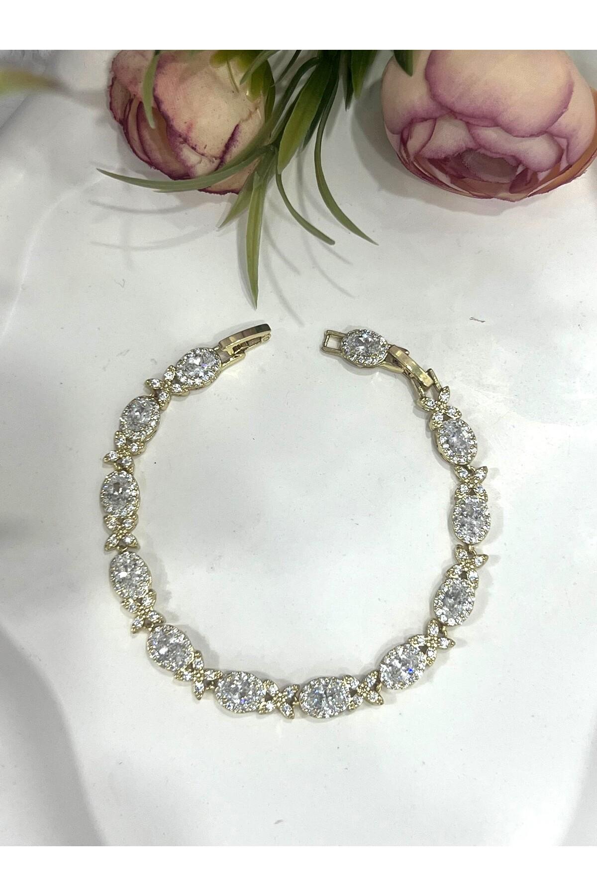 Zirkon Taşlı Premium Su Yolu Gold Bileklik (Gold14k/16,5-18,5cm) - Görsel 3