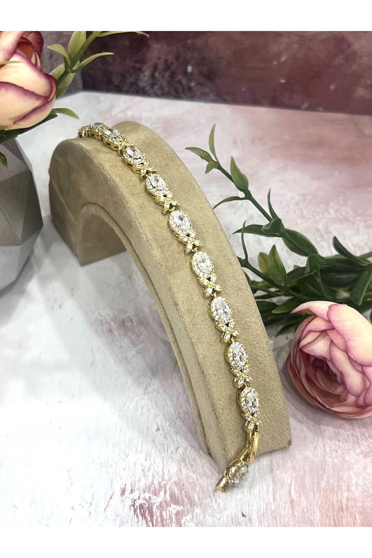 Zirkon Taşlı Premium Su Yolu Gold Bileklik (Gold14k/16,5-18,5cm) - Görsel 2