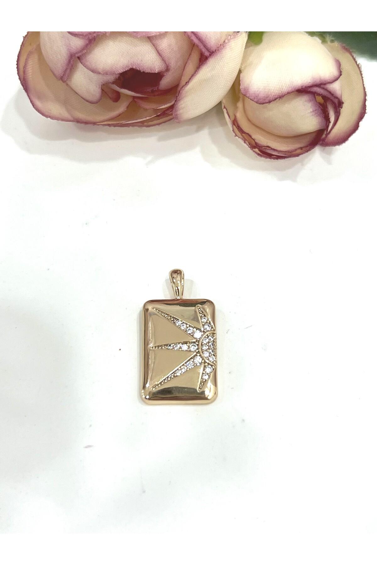 Plaka Üzeri Yarım Güneş Kolye Ucu (18k RoseGold 1,3x1,8cm) - Görsel 2