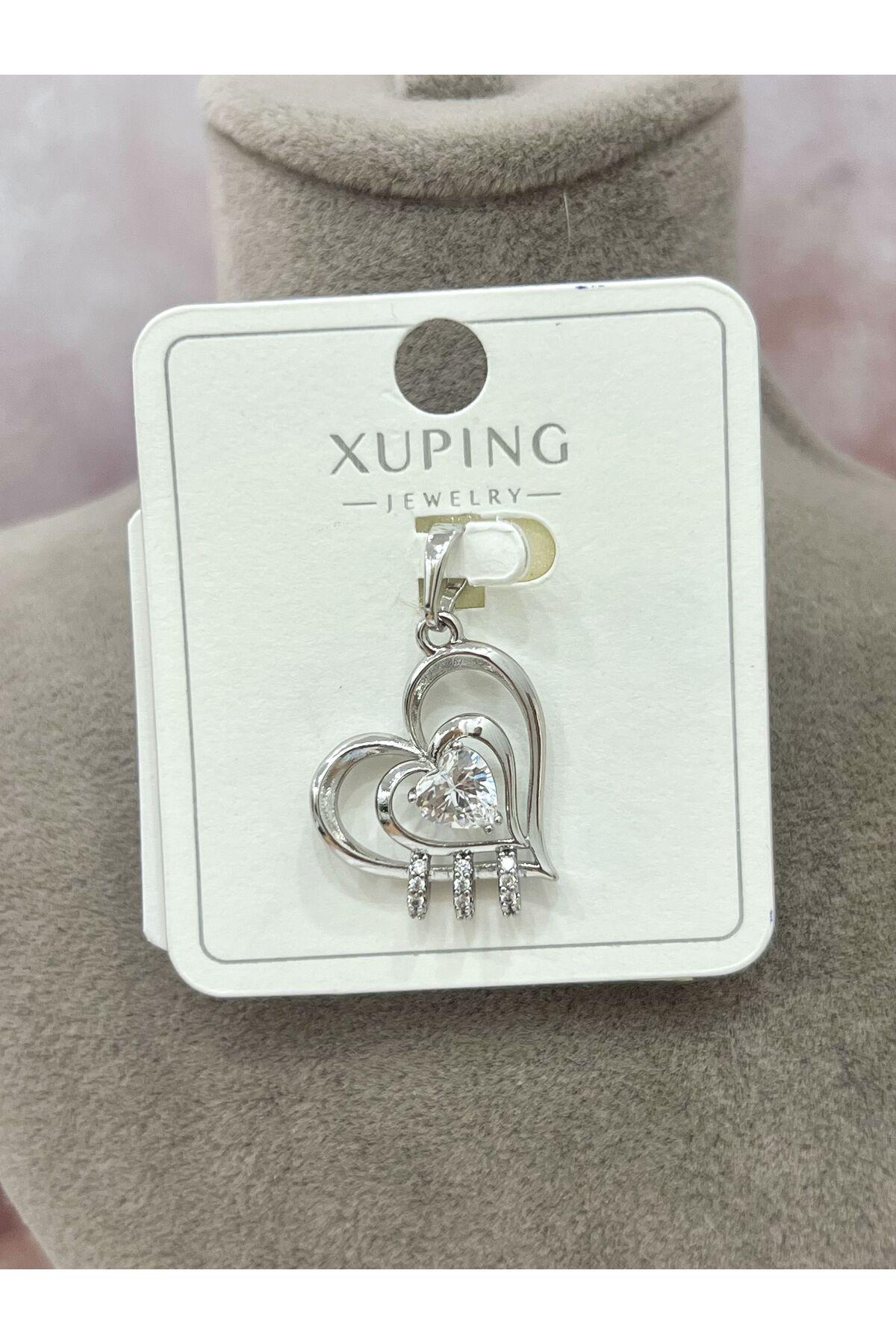 Kalpli Tek Taş Kolye Ucu (Gümüş Renk 2X2CM)