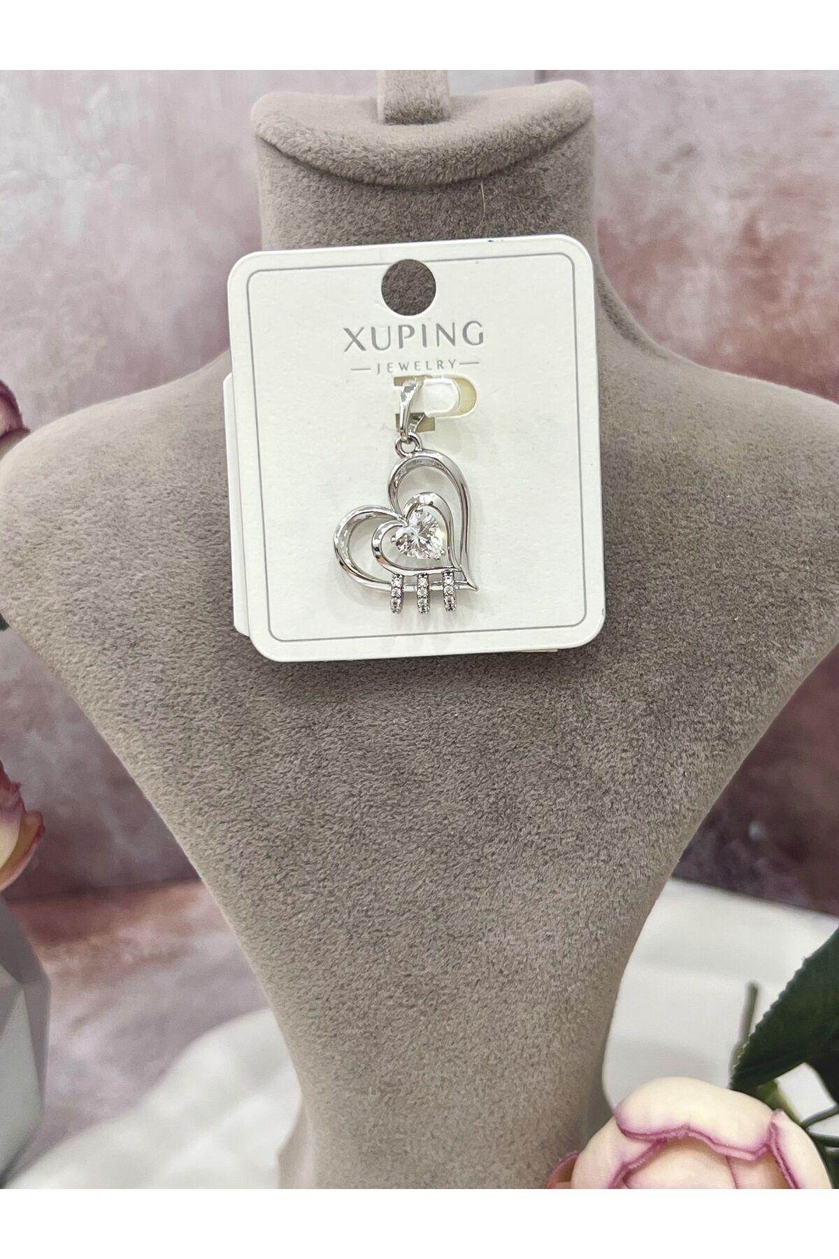 Kalpli Tek Taş Kolye Ucu (Gümüş Renk 2X2CM) - Görsel 2