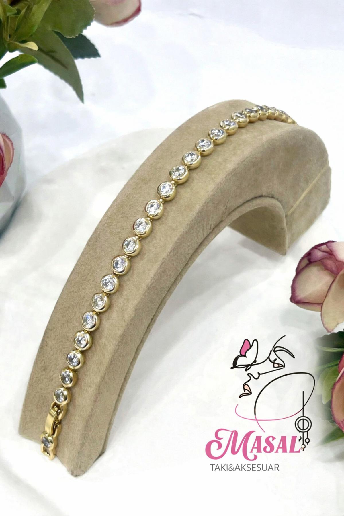 Xuping Yuvarlak Taşlı Su Yolu Bileklik (0,5mm 14K GOLD/17-19CM)