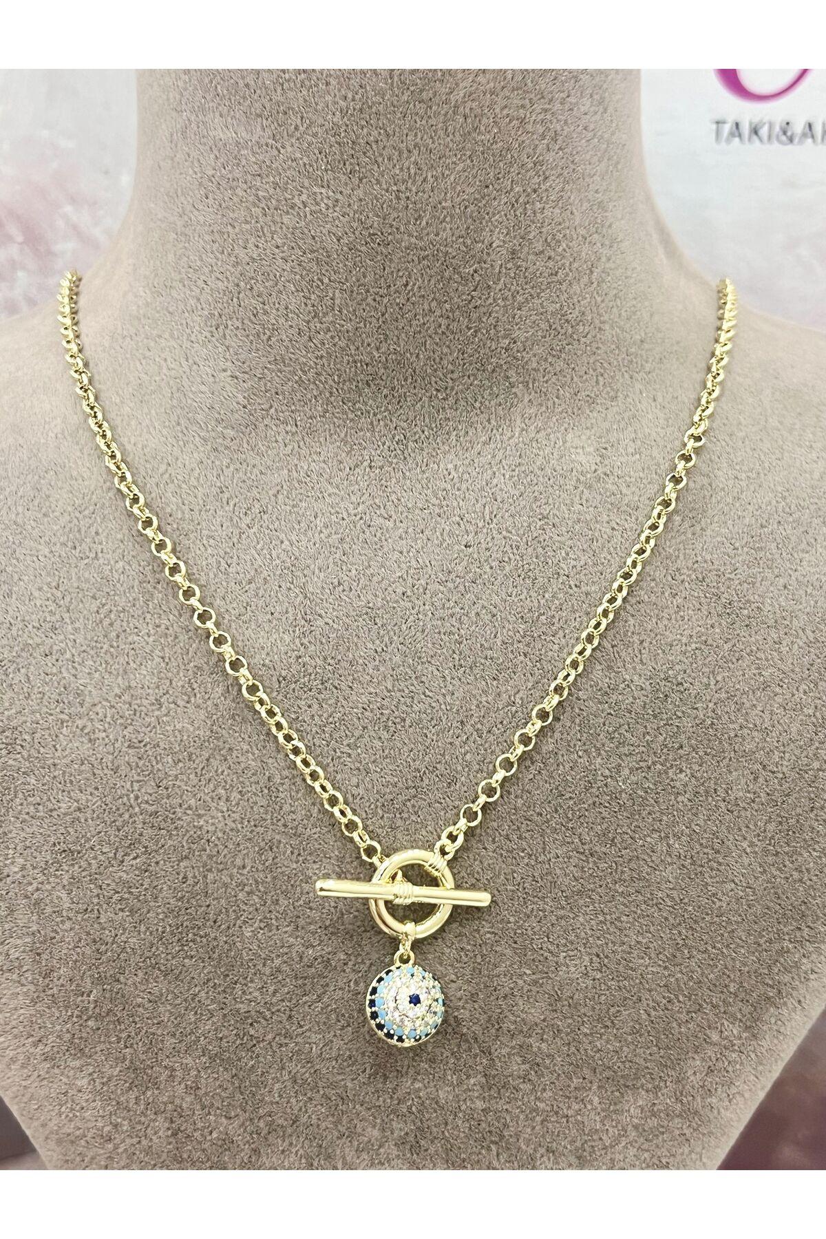 Minimal Yuvarlak Nazar Figürlü Gold Renk Kadın Kolye (14k Gold - 45cm) - Görsel 2