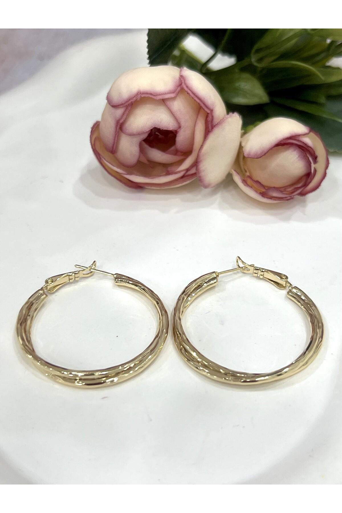 Burgu Detaylı Gold Halka Küpe (14K GOLD/3,5X3,5CM) - Görsel 2