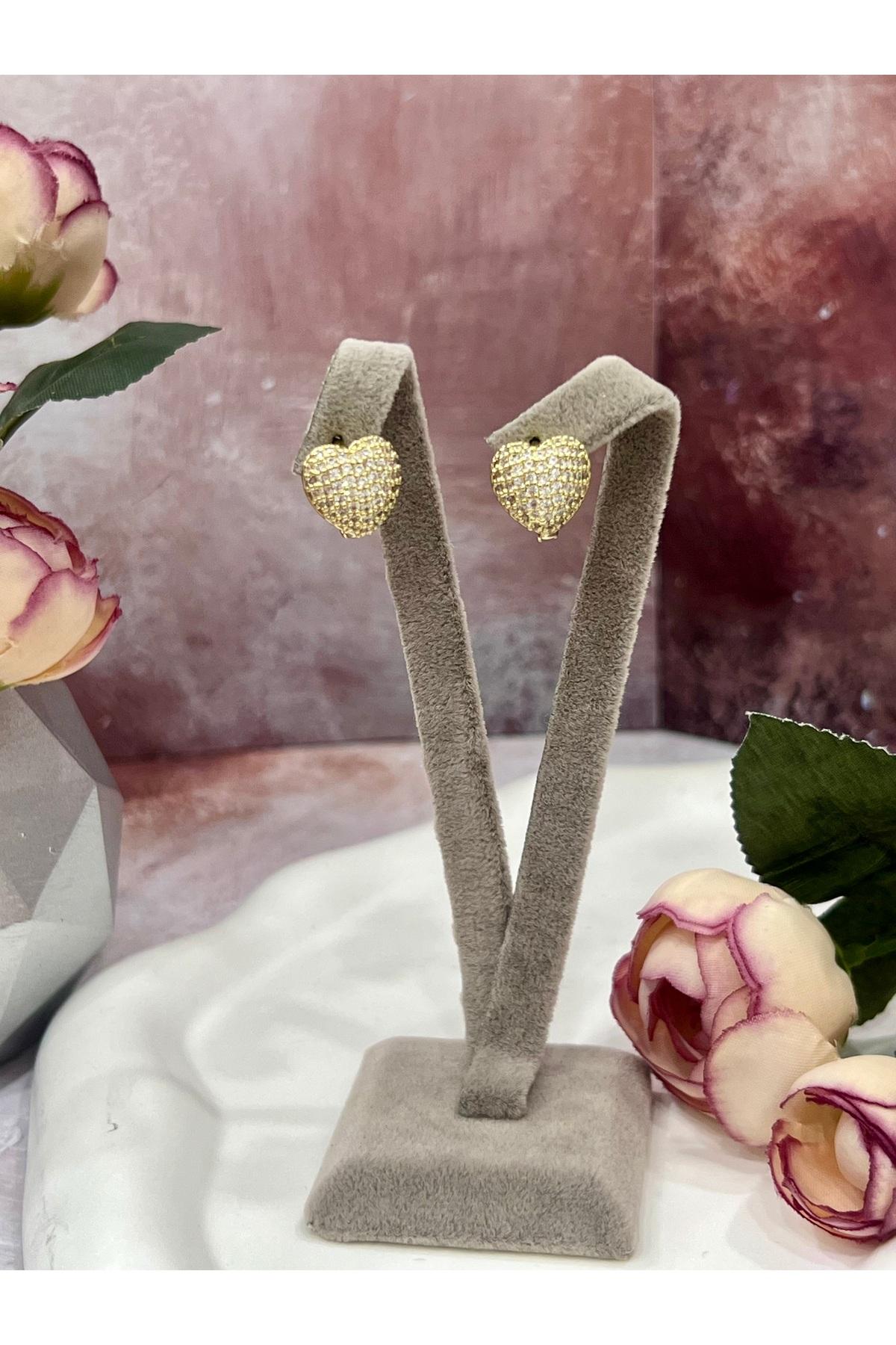 Özel Gün Hediyesi Tamtur Işıltılı Kalp Küpe (14k Gold 1,4/1,1cm) - Görsel 5