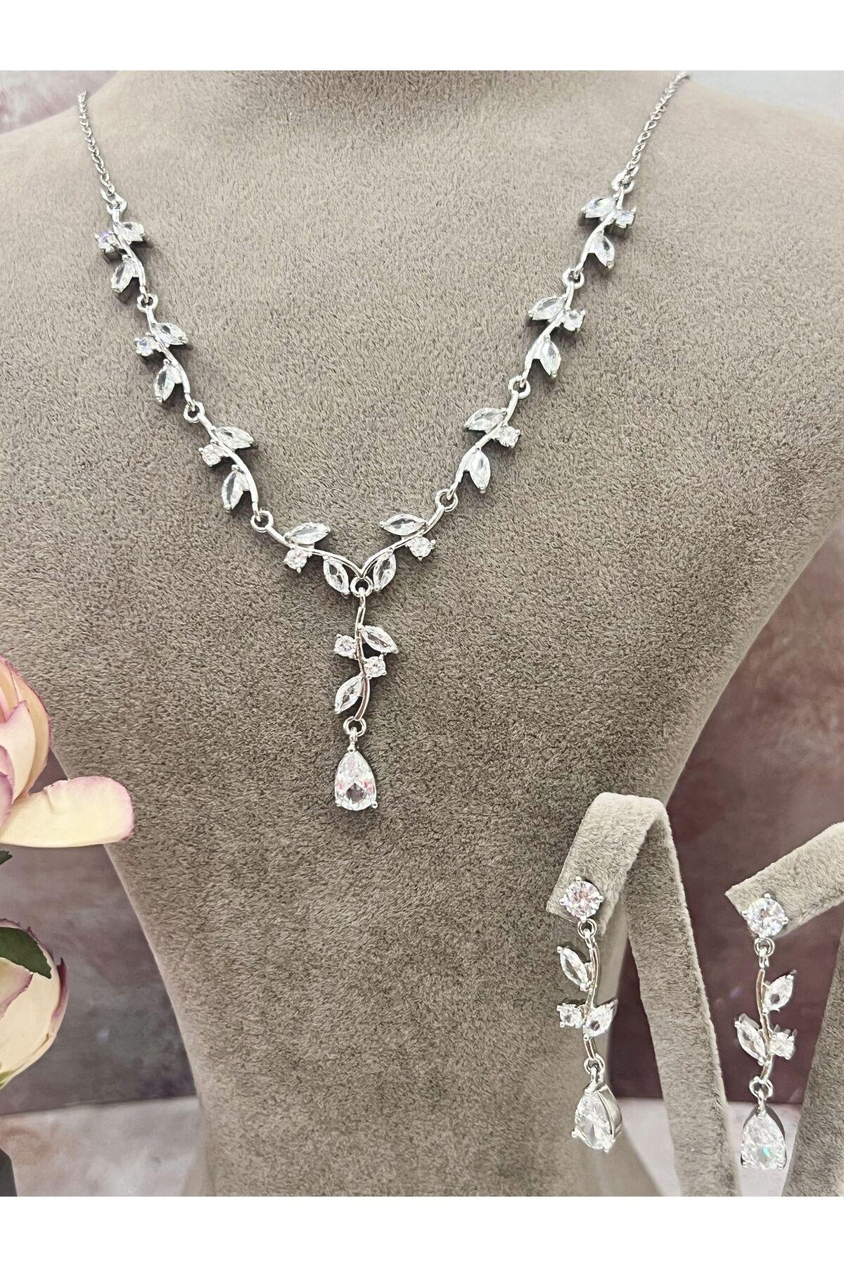 Zirkon Taşlı Yaprak Figürlü Takı Seti (Set11) - Görsel 3