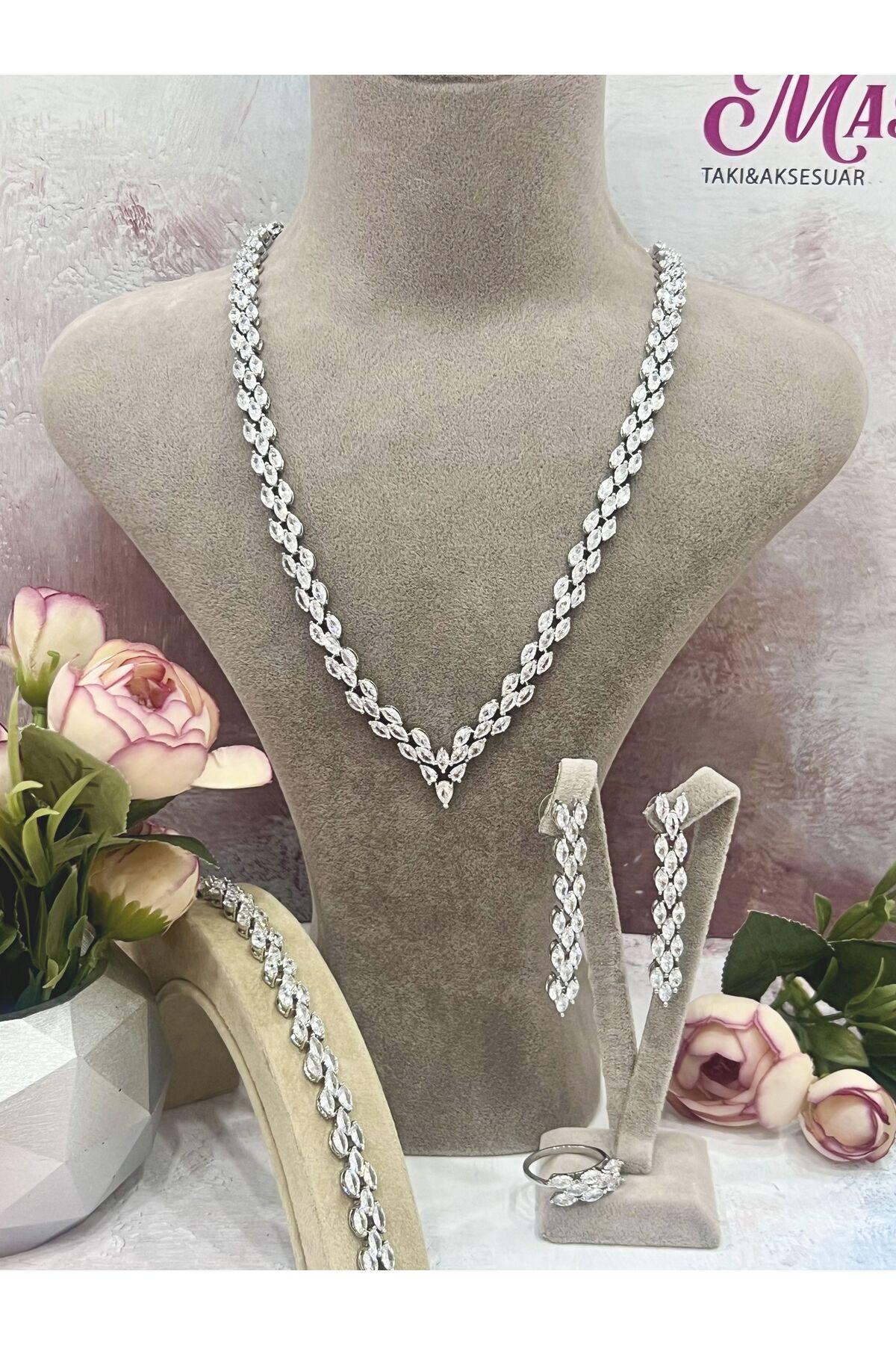 Işıltılı Zirkon Taşlı Düğün & Nişan Takı Seti (Set12) - Görsel 4