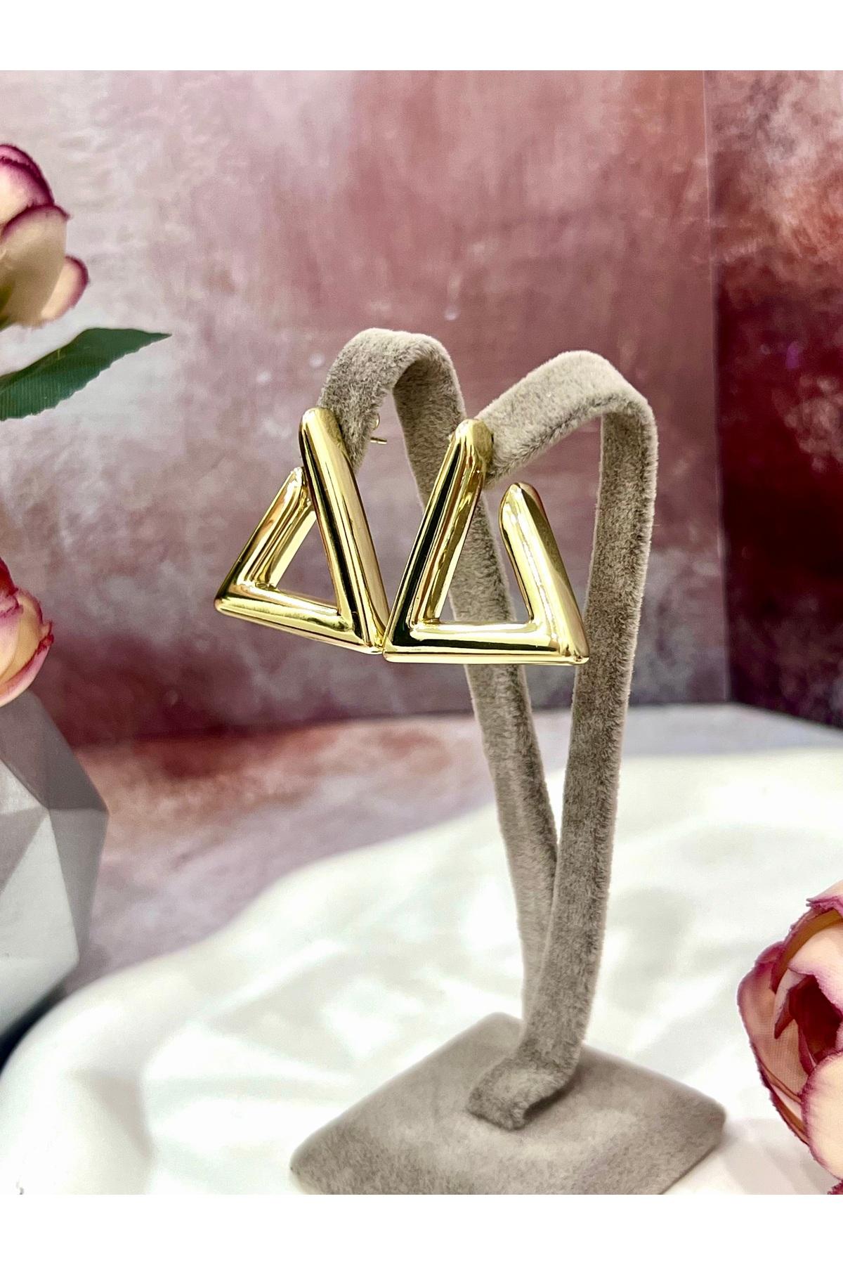 Trend Model Üçgen Çerçeve Altın Kaplama Küpe (14K GOLD/3X3CM)