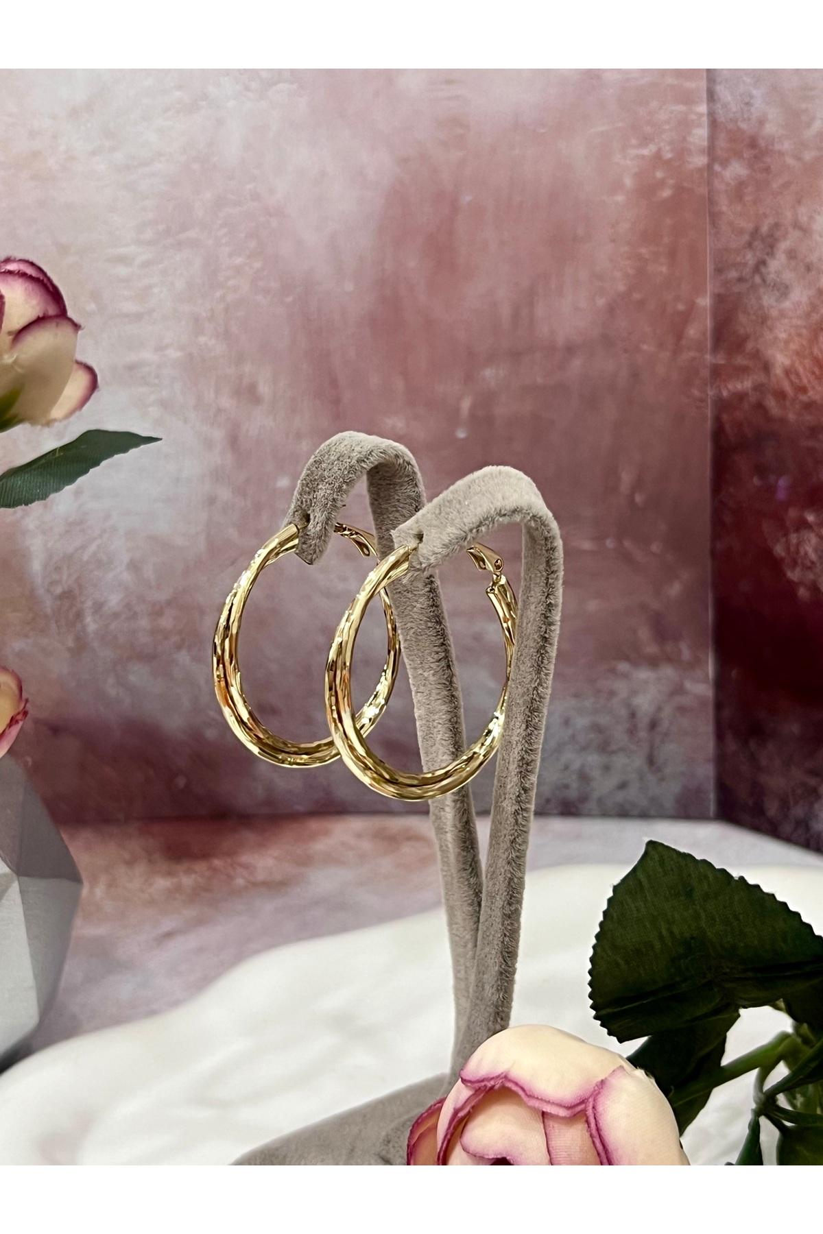 Burgu Detaylı Gold Halka Küpe (14K GOLD/3,5X3,5CM) - Görsel 6