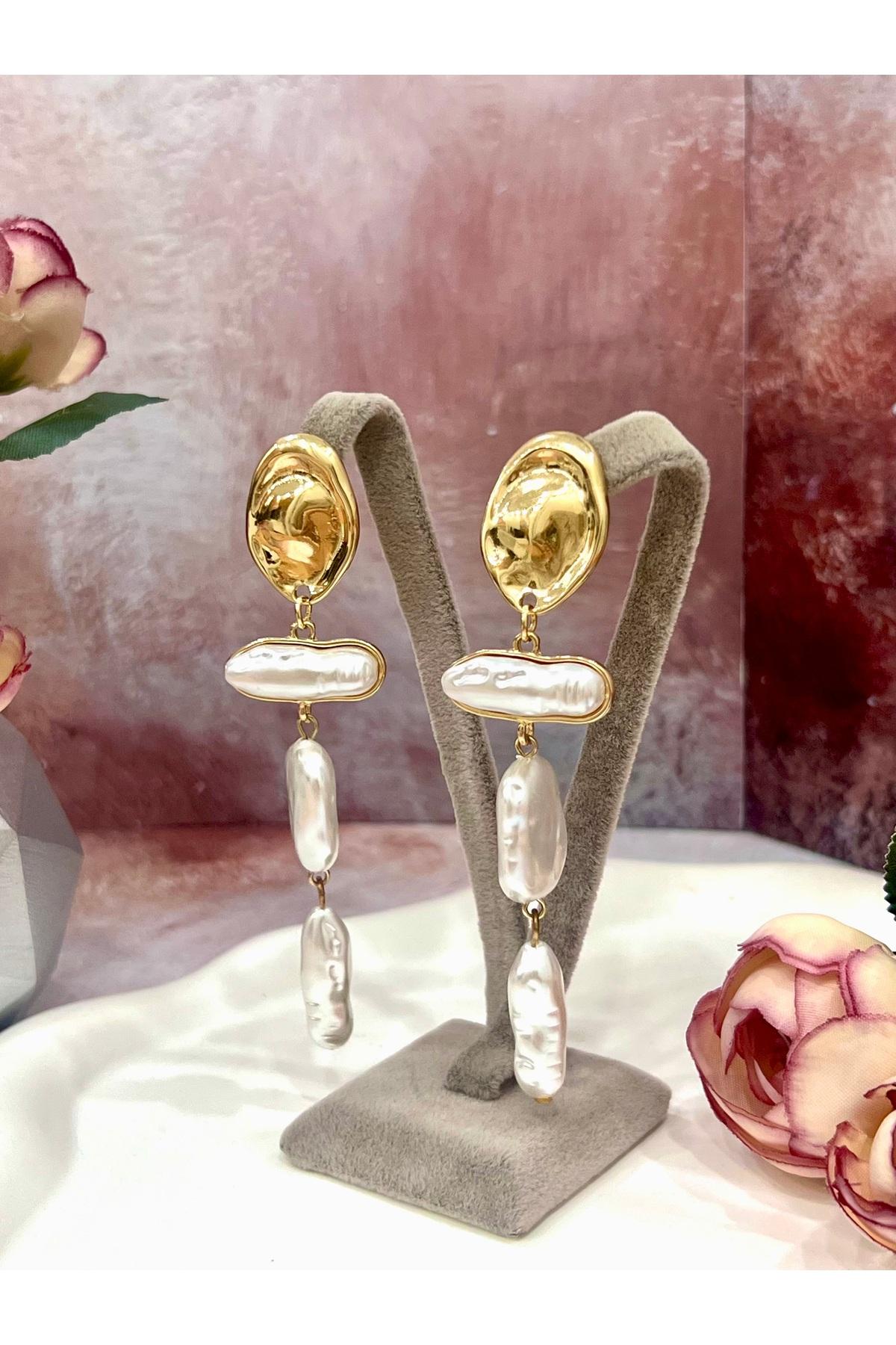 Lüks Tasarım Tektaş Işıltılı Yuvarlak Kesim Gold Kolye Ucu(2,5x9cm) - Görsel 2