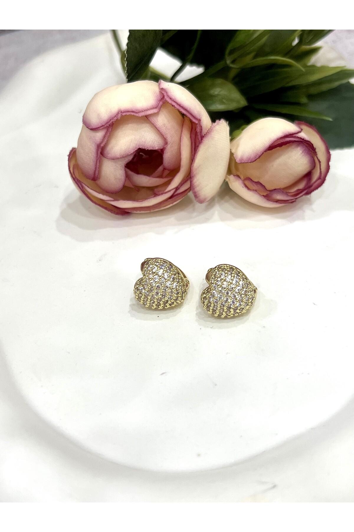 Özel Gün Hediyesi Tamtur Işıltılı Kalp Küpe (14k Gold 1,4/1,1cm) - Görsel 2