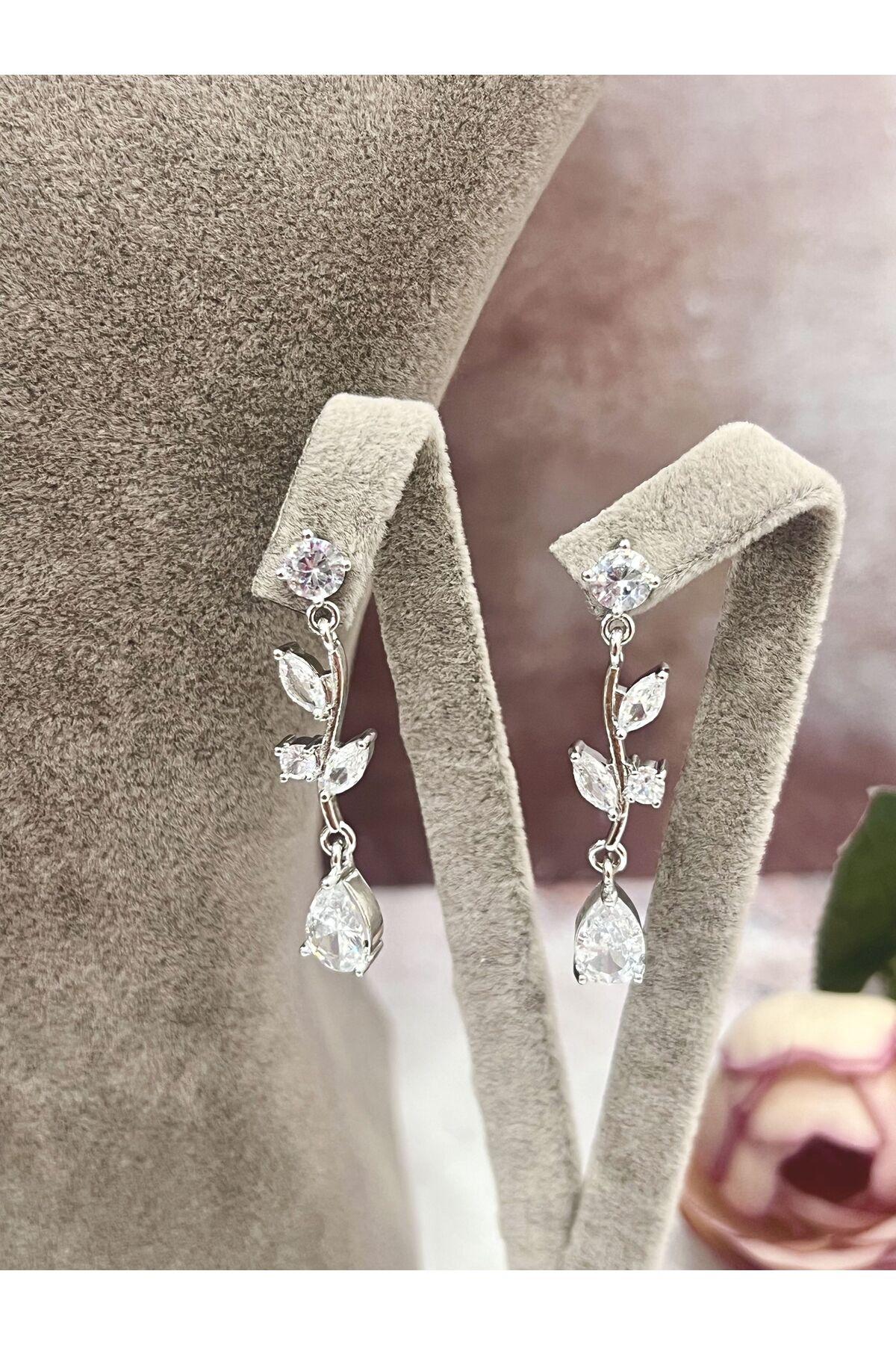 Zirkon Taşlı Yaprak Figürlü Takı Seti (Set11) - Görsel 2