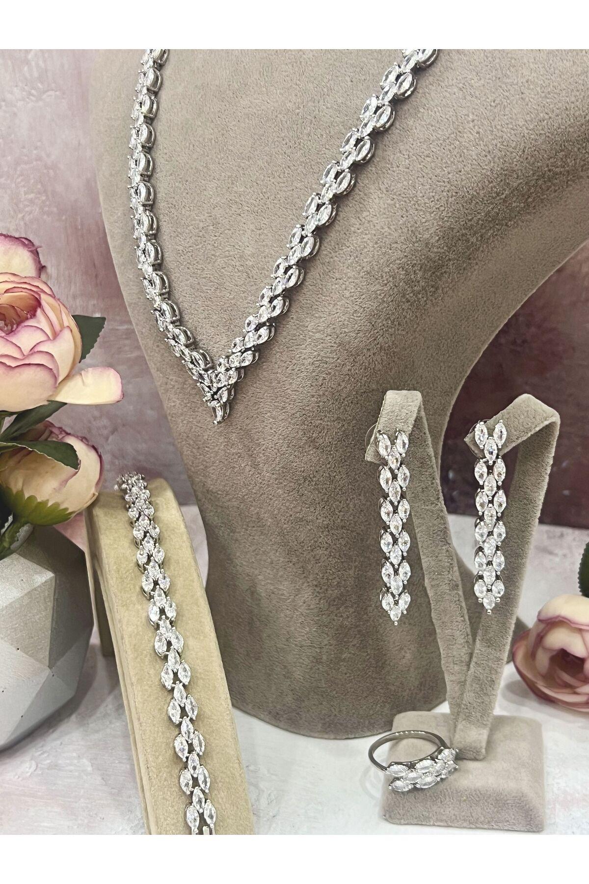 Işıltılı Zirkon Taşlı Düğün & Nişan Takı Seti (Set12)