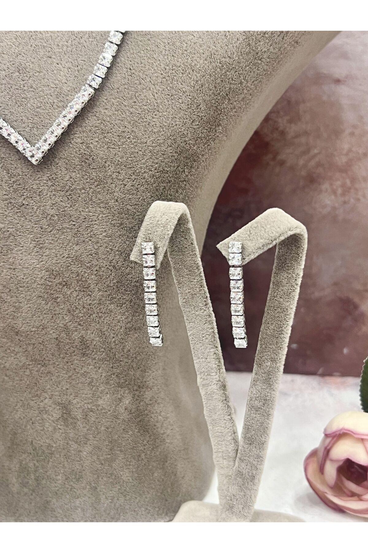 Zirkon Taşlı Çelik Silver Model Set (Set2) - Görsel 5