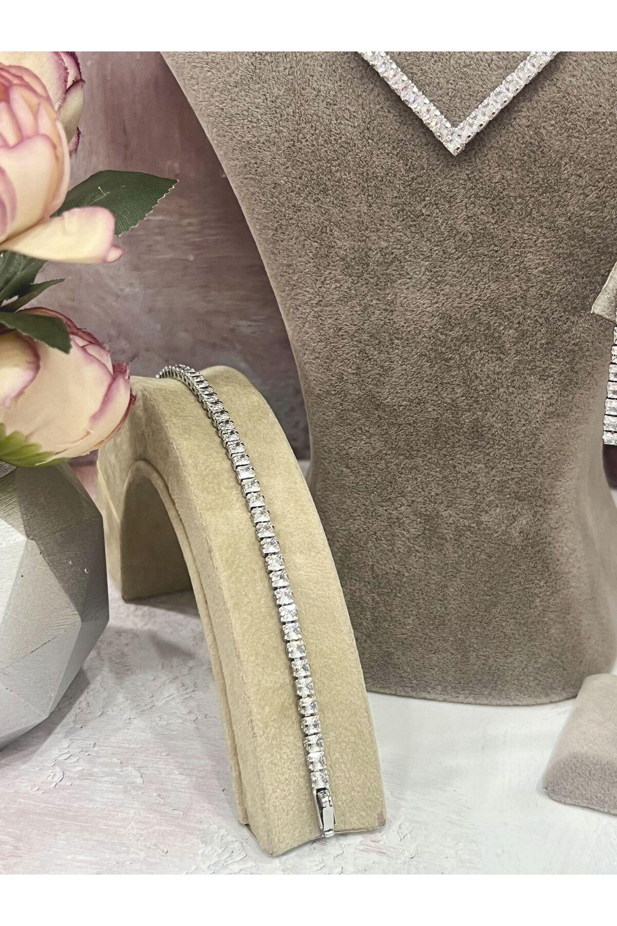 Zirkon Taşlı Çelik Silver Model Set (Set2) - Görsel 6