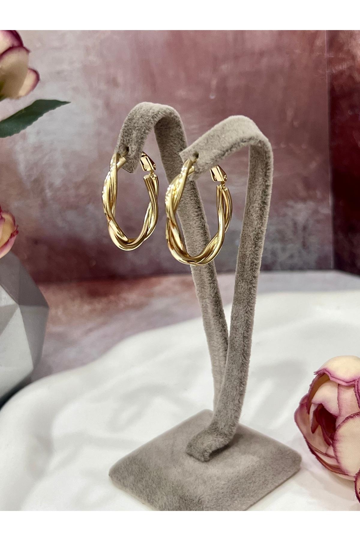 İç İçe Geçmiş Burgu Model Modern Halka Küpe (14K GOLD/3X3CM) - Görsel 2