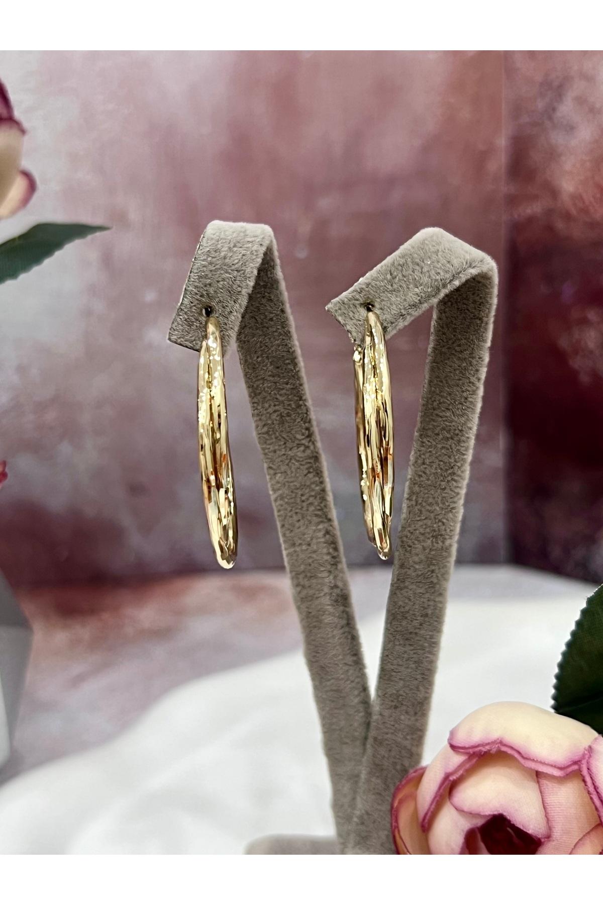 Burgu Detaylı Gold Halka Küpe (14K GOLD/3,5X3,5CM) - Görsel 5