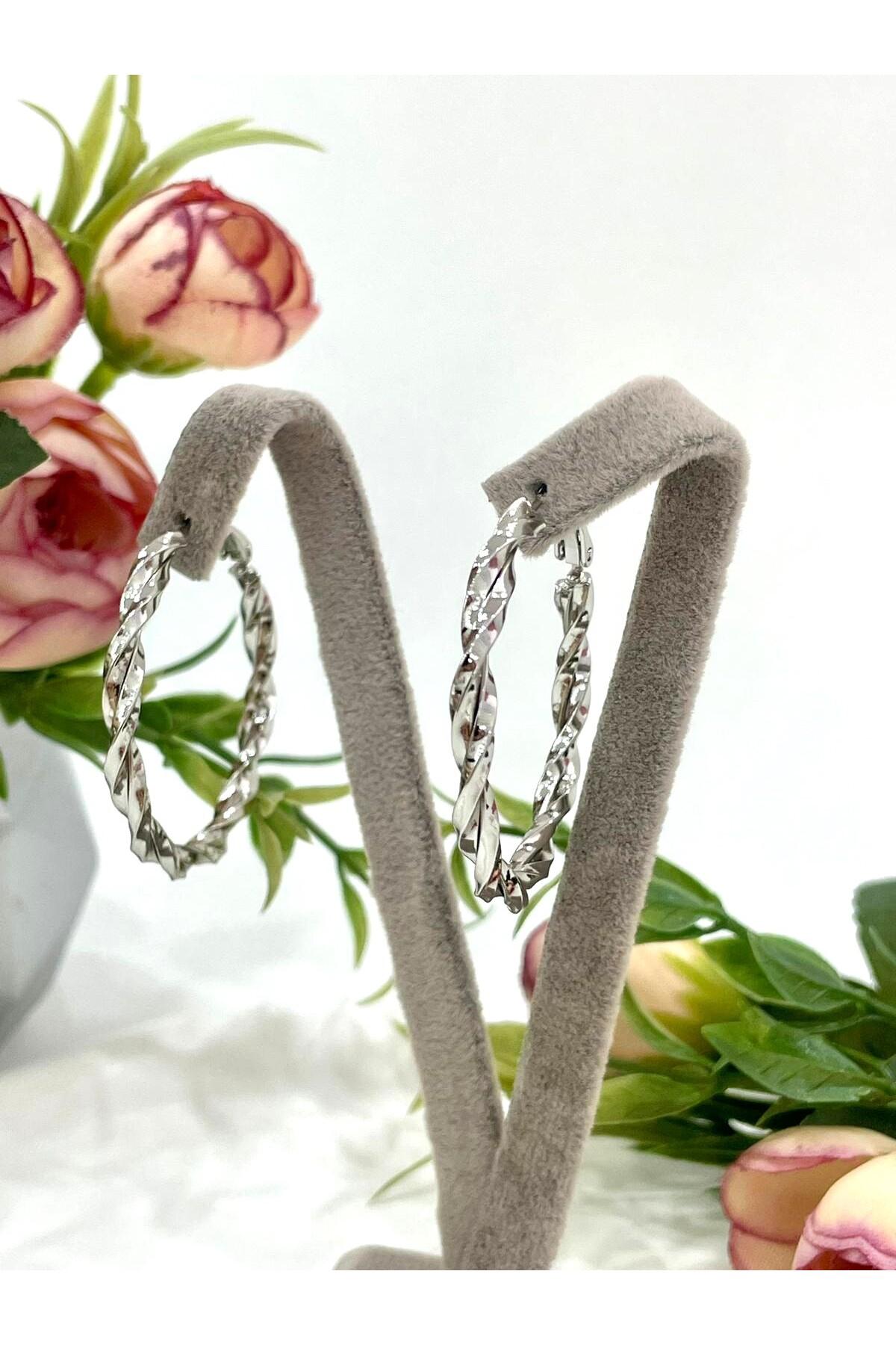 Işıltılı İtalyan Model Sarmal Halka Küpe (Silver Renk 4*4cm)