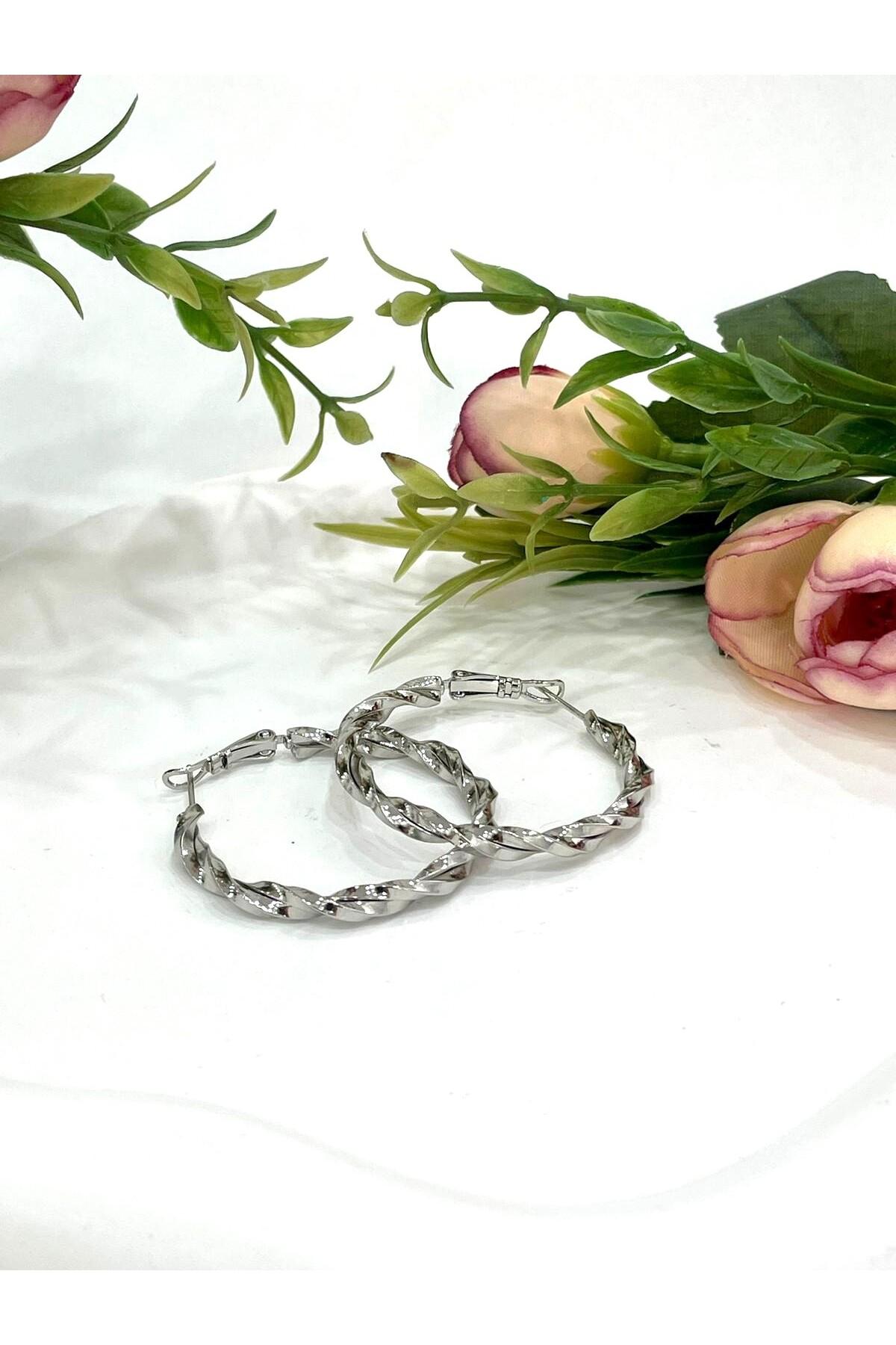 Işıltılı İtalyan Model Sarmal Halka Küpe (Silver Renk 4*4cm) - Görsel 2