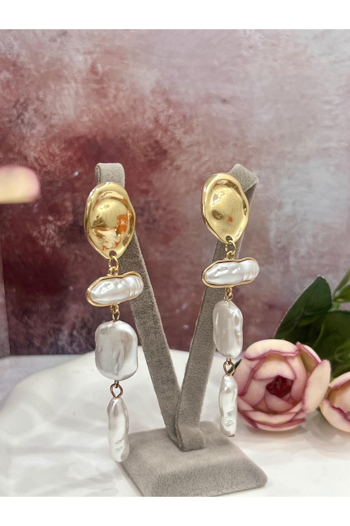 Lüks Tasarım Tektaş Işıltılı Yuvarlak Kesim Gold Kolye Ucu(2,5x9cm) - Görsel 3