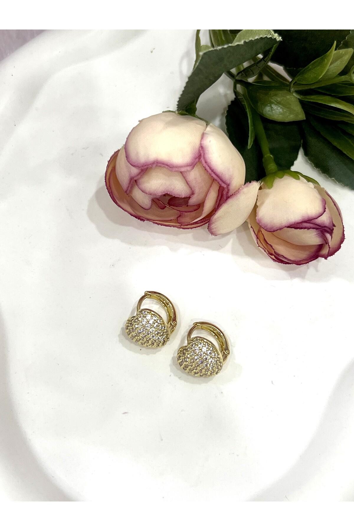 Özel Gün Hediyesi Tamtur Işıltılı Kalp Küpe (14k Gold 1,4/1,1cm) - Görsel 4