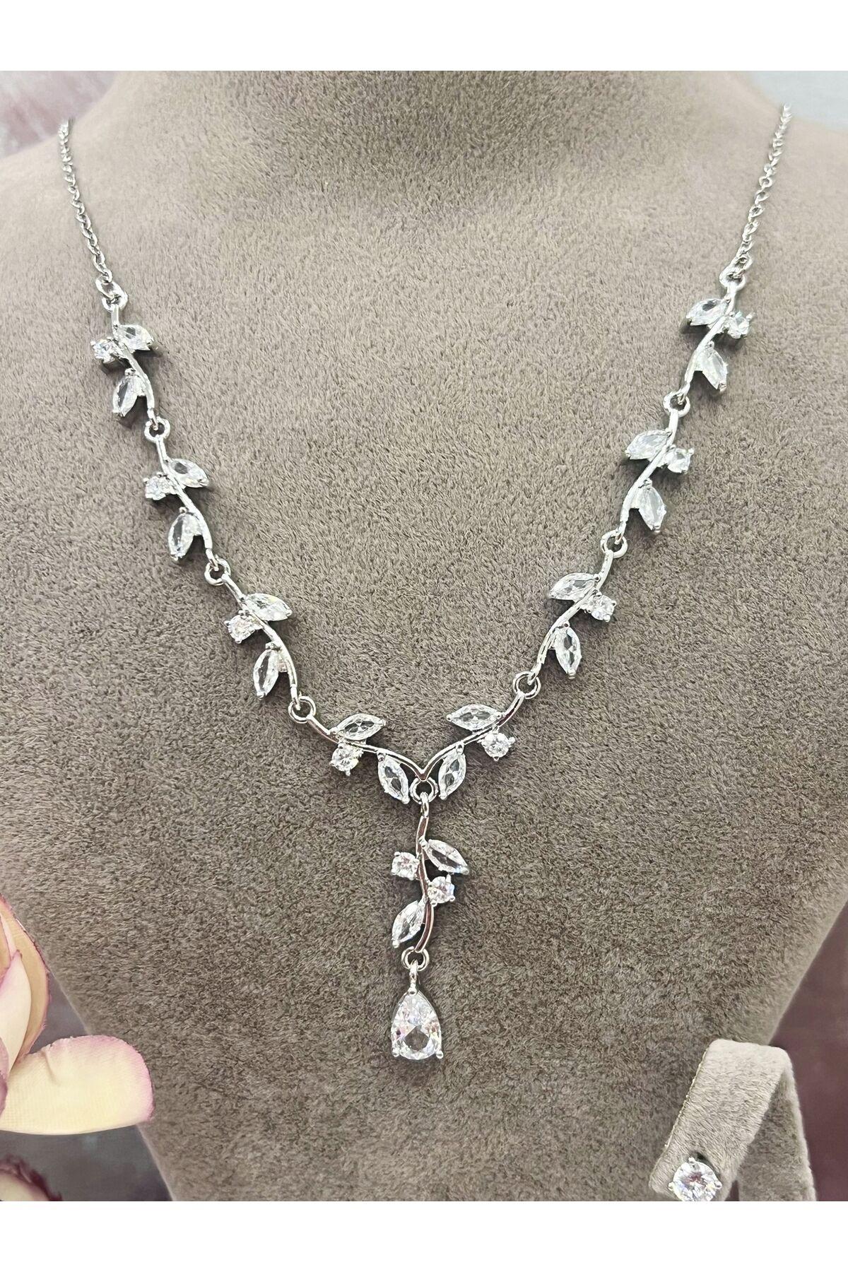 Zirkon Taşlı Yaprak Figürlü Takı Seti (Set11) - Görsel 5