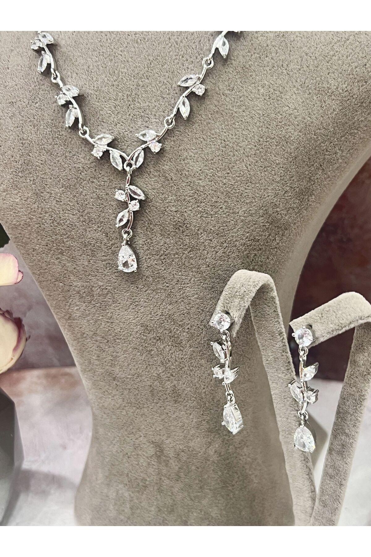 Zirkon Taşlı Yaprak Figürlü Takı Seti (Set11) - Görsel 6