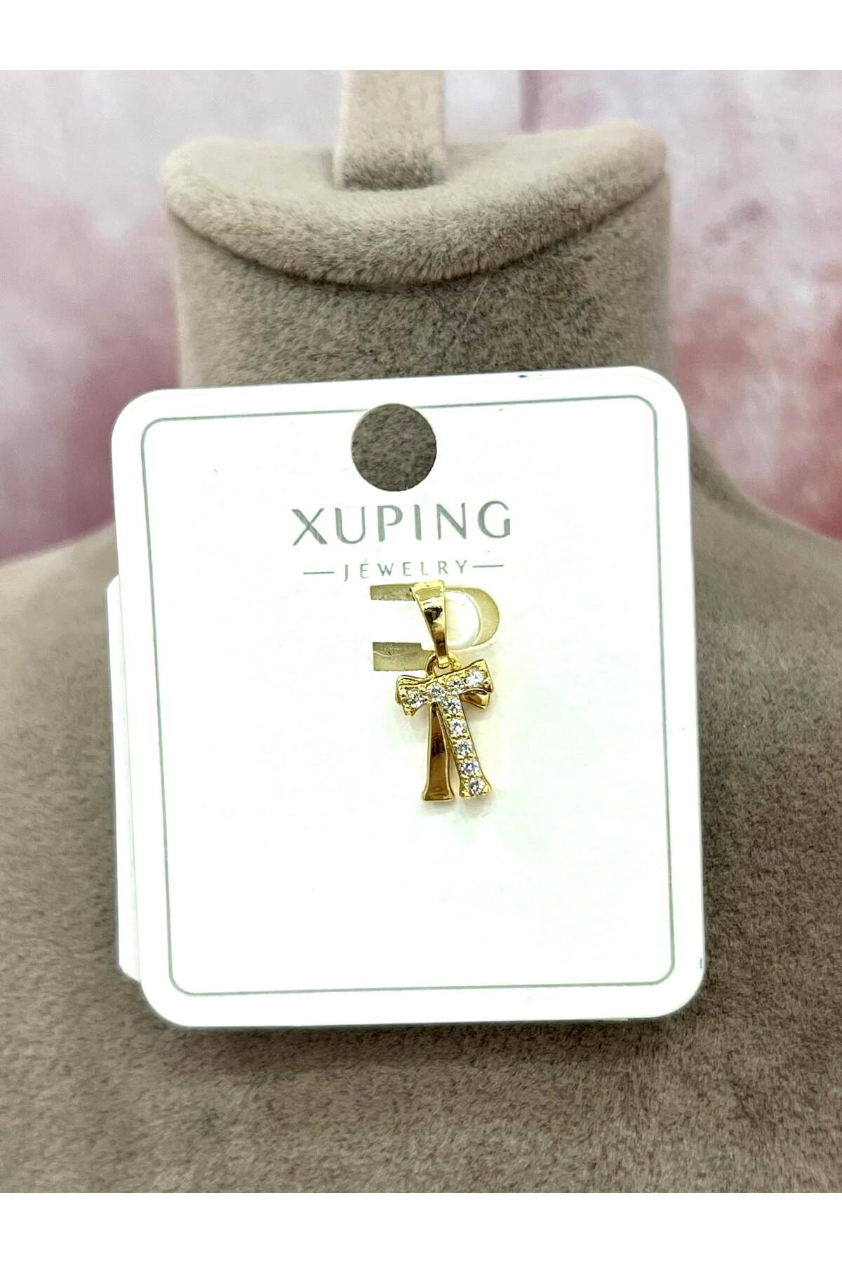 Zirkon Taşlı Harf T Kolye Ucu (14k Gold 1x1cm)