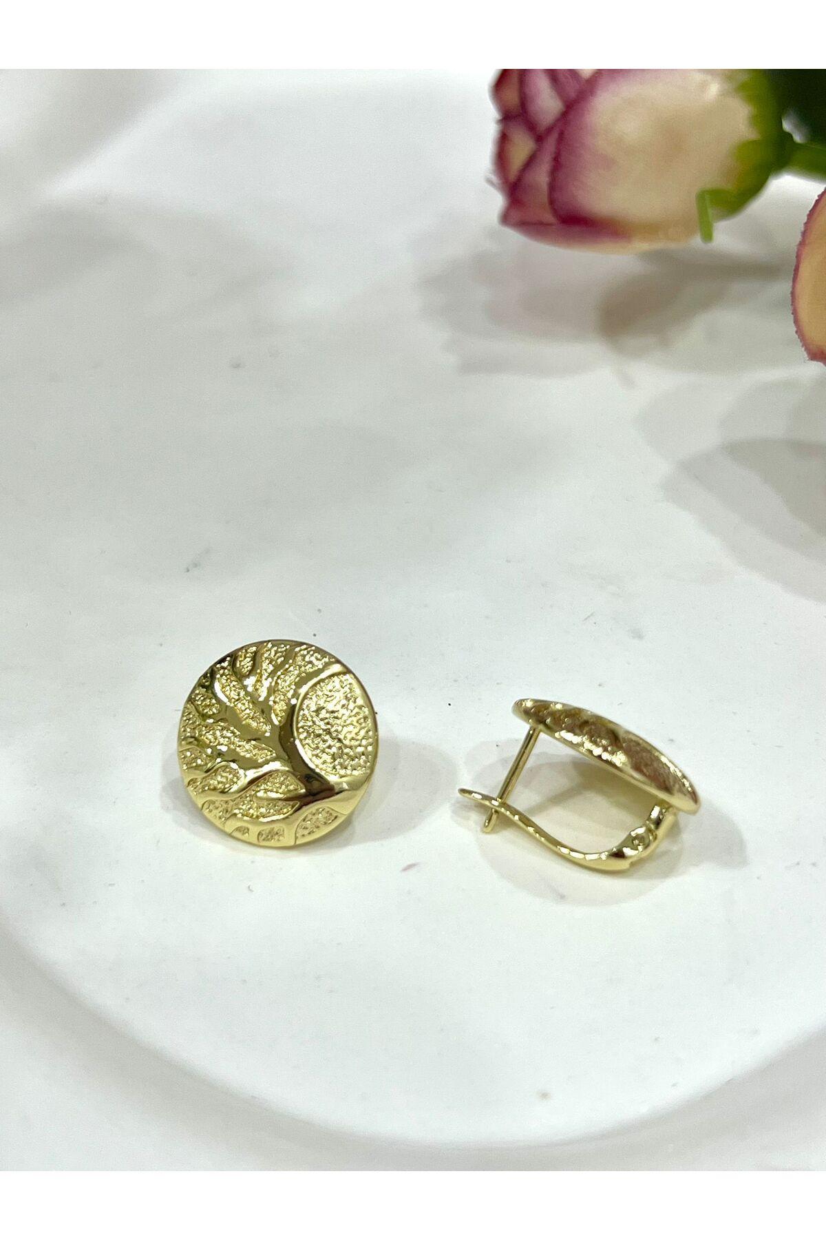 Hayat Ağacı Figürlü Minimal Küpe (14k Gold) - Görsel 6