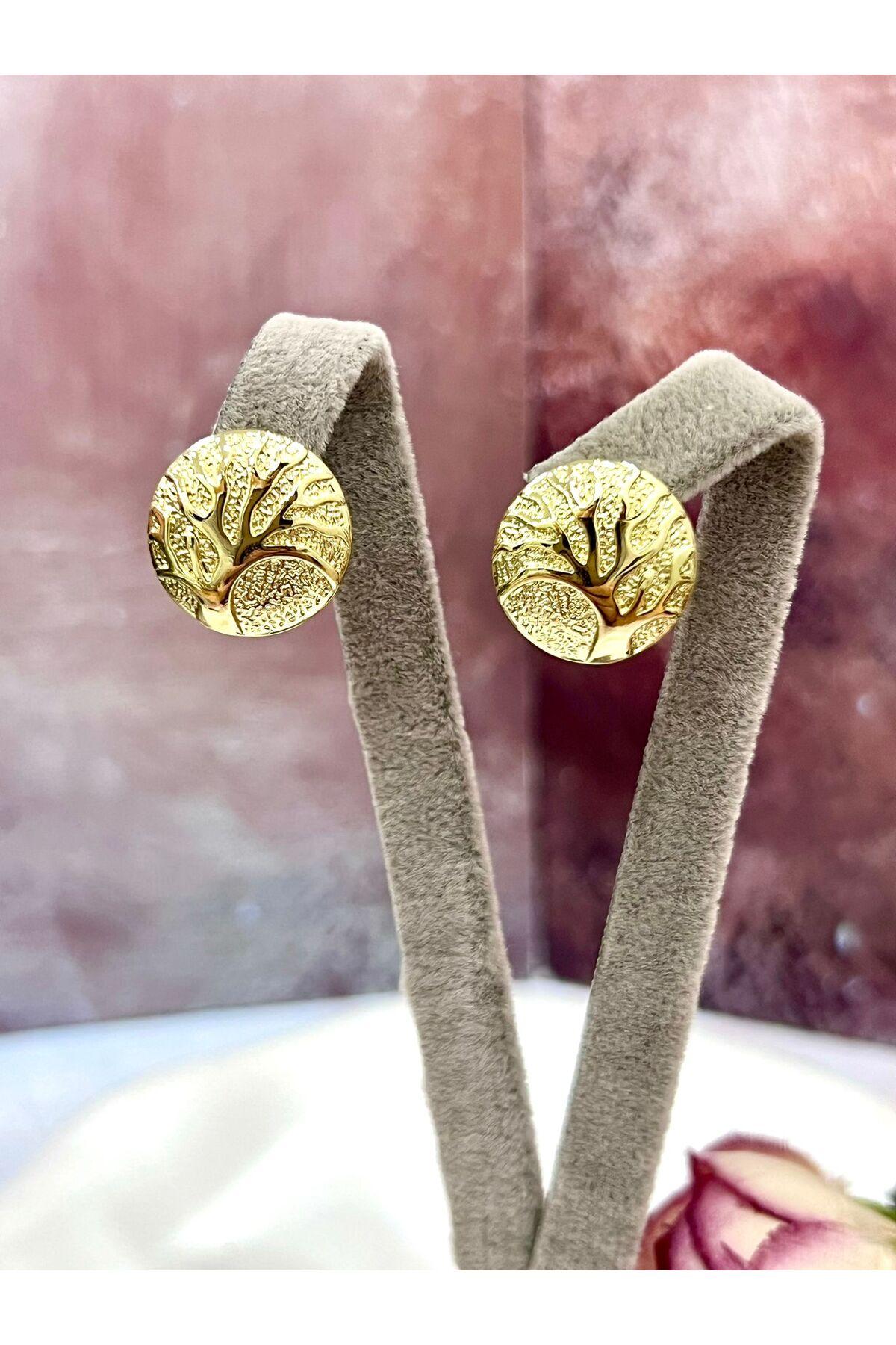 Hayat Ağacı Figürlü Minimal Küpe (14k Gold)