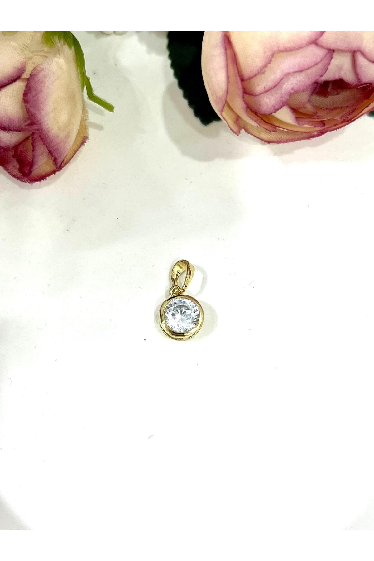 Yuvarlak Taşlı Su Yolu Kolye Uçu (14k Gold) - Görsel 2