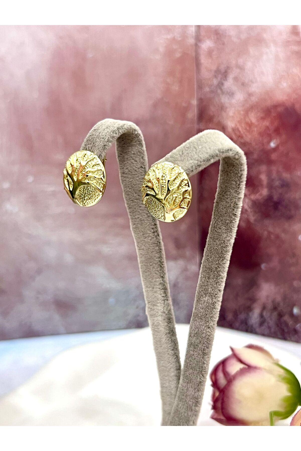 Hayat Ağacı Figürlü Minimal Küpe (14k Gold) - Görsel 4