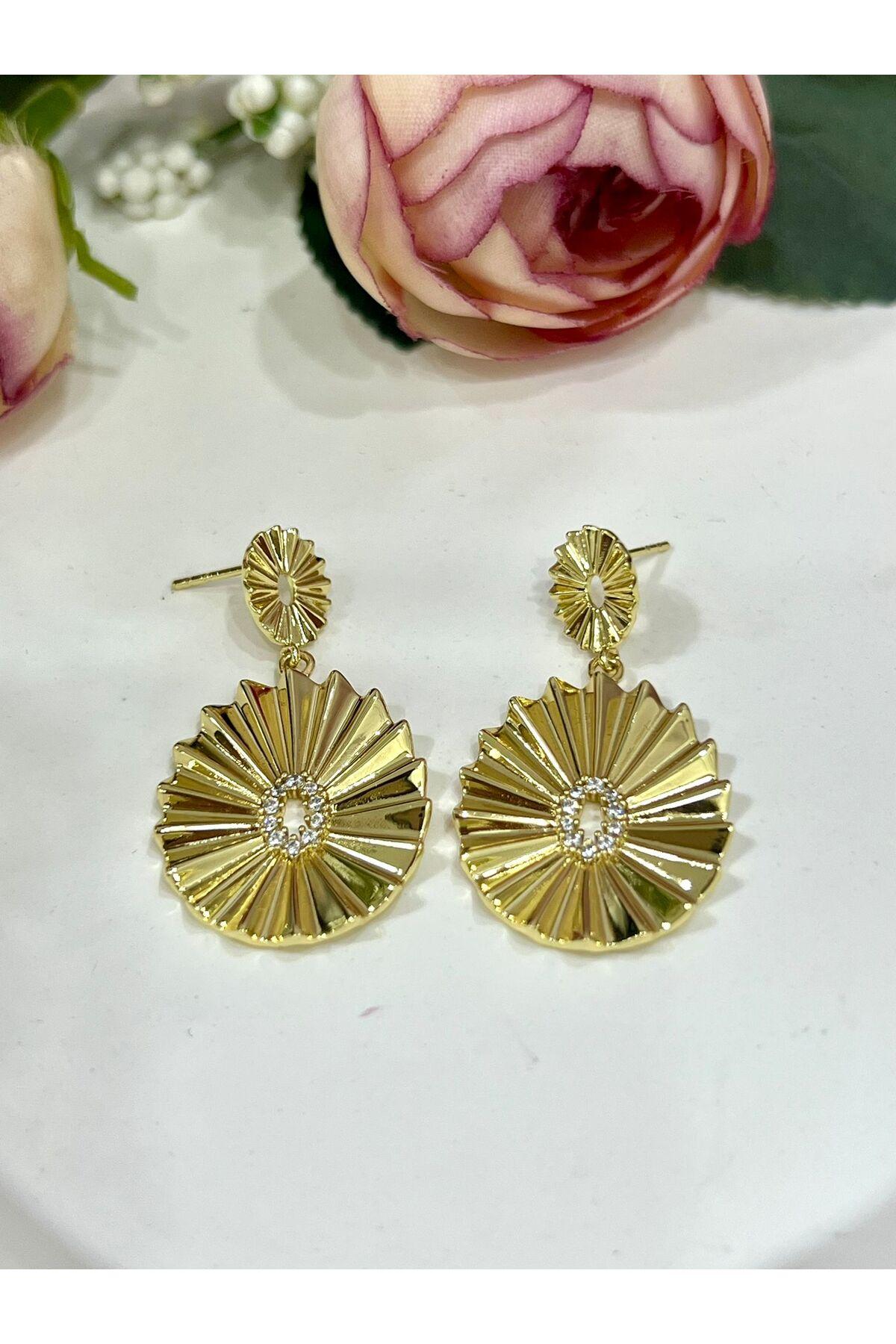 Vintage Güneş Tasarım Işıltılı Küpe (14k Gold) - Görsel 4