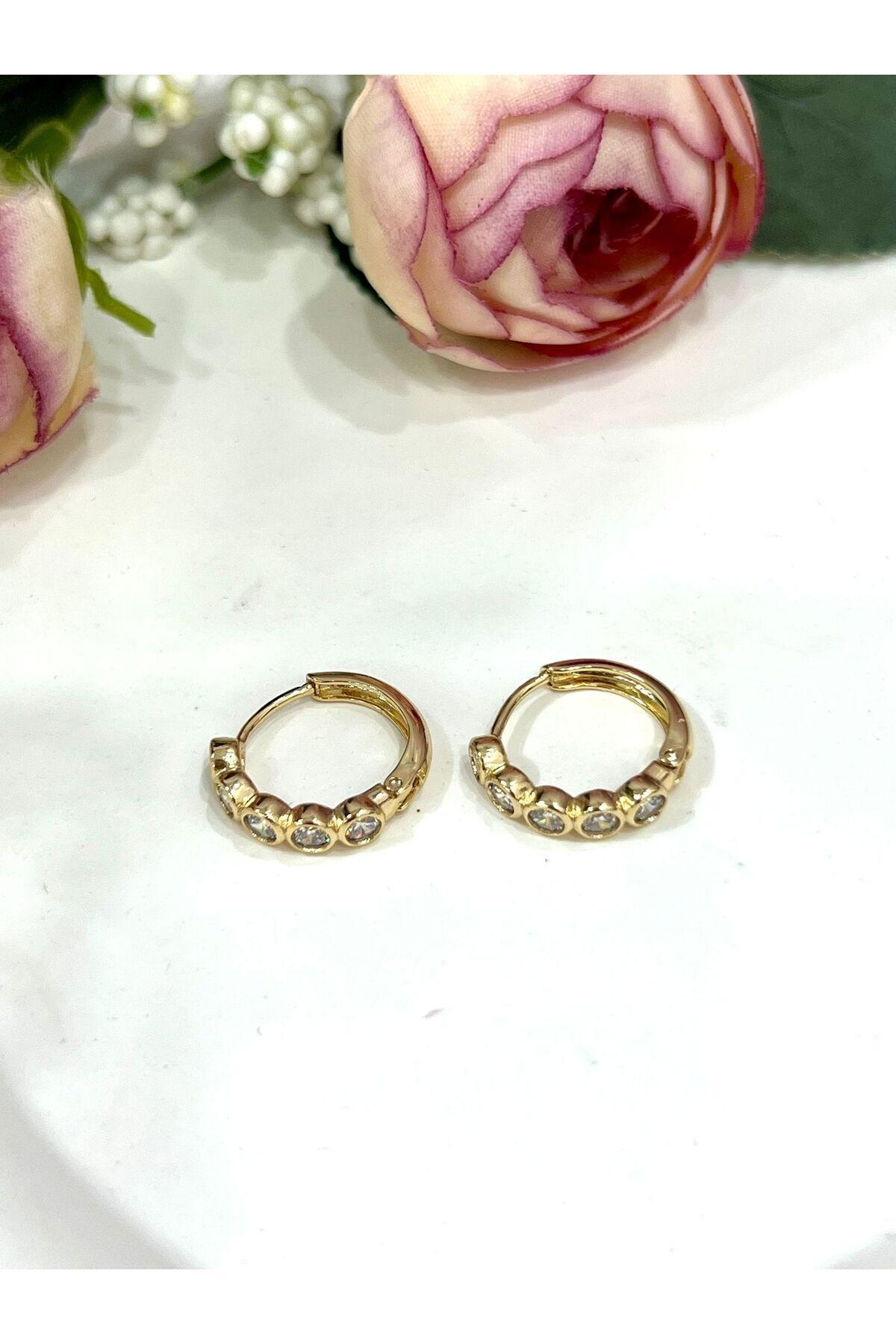 Yuvarlak Kesim Taşlı Halka Küpe (14k Gold) - Görsel 5