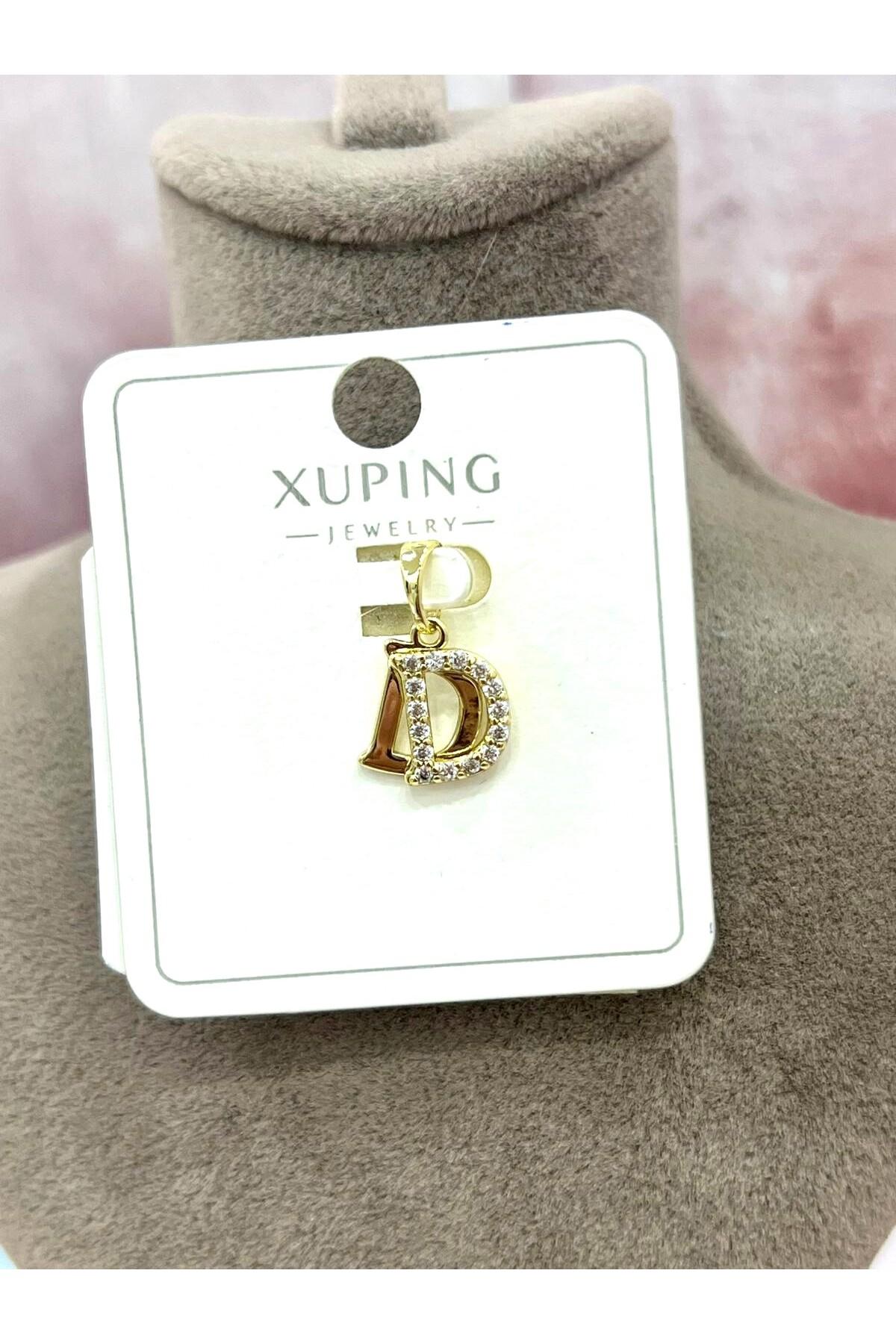 Zirkon Taşlı Harf D Kolye Ucu (14k Gold 1x1cm)