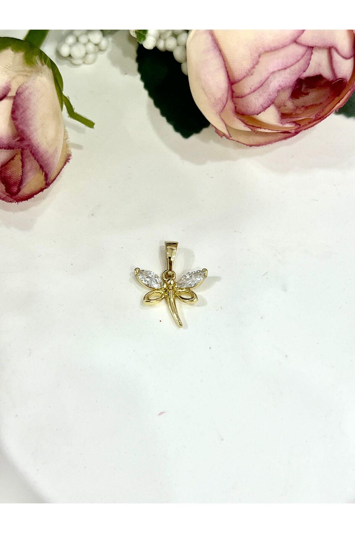 Zirkon Taşlı Yusufçuk Kolye Ucu - VVIP Kararmaz Seri (14k Gold) - Görsel 2