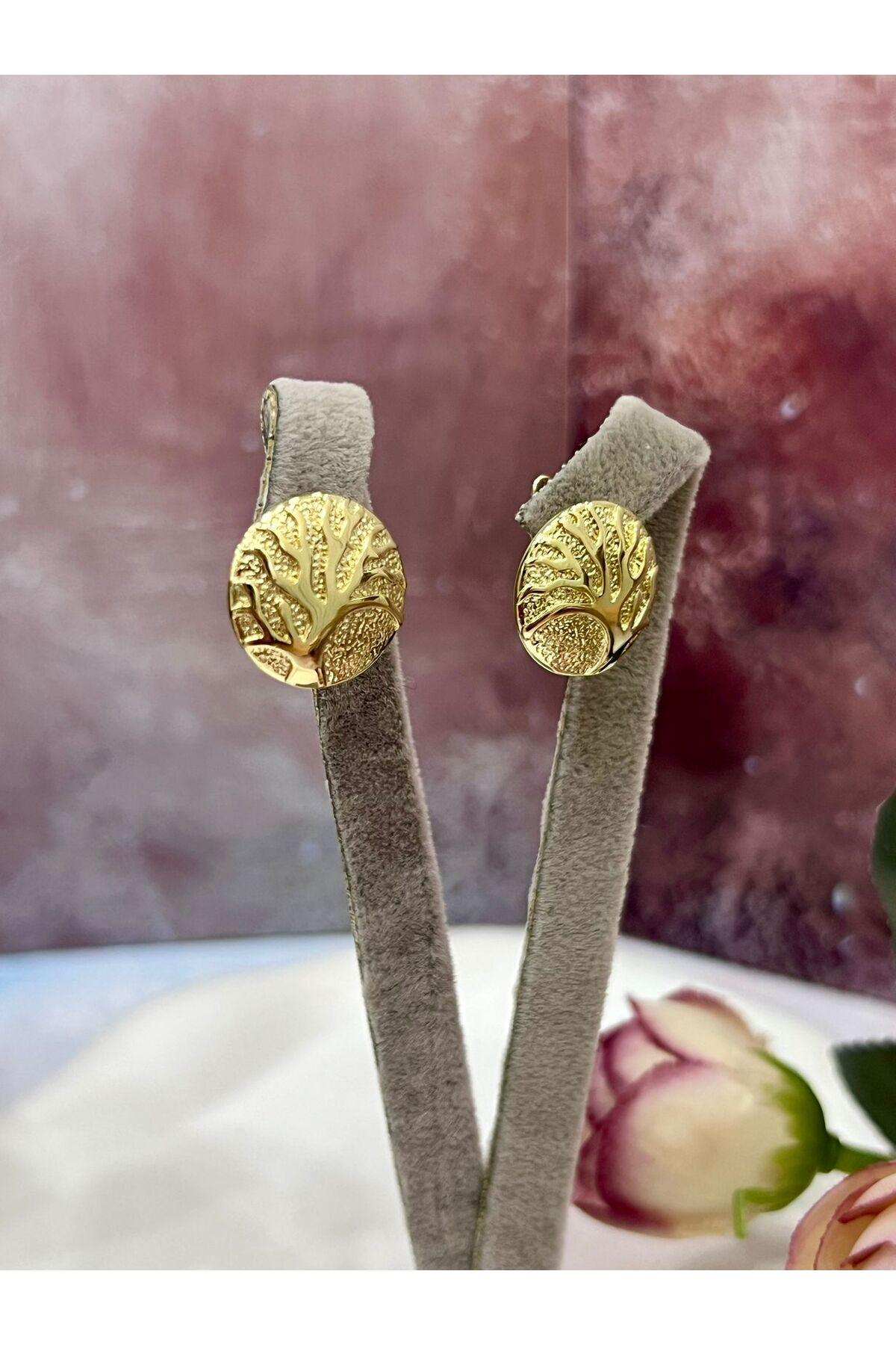 Hayat Ağacı Figürlü Minimal Küpe (14k Gold) - Görsel 2