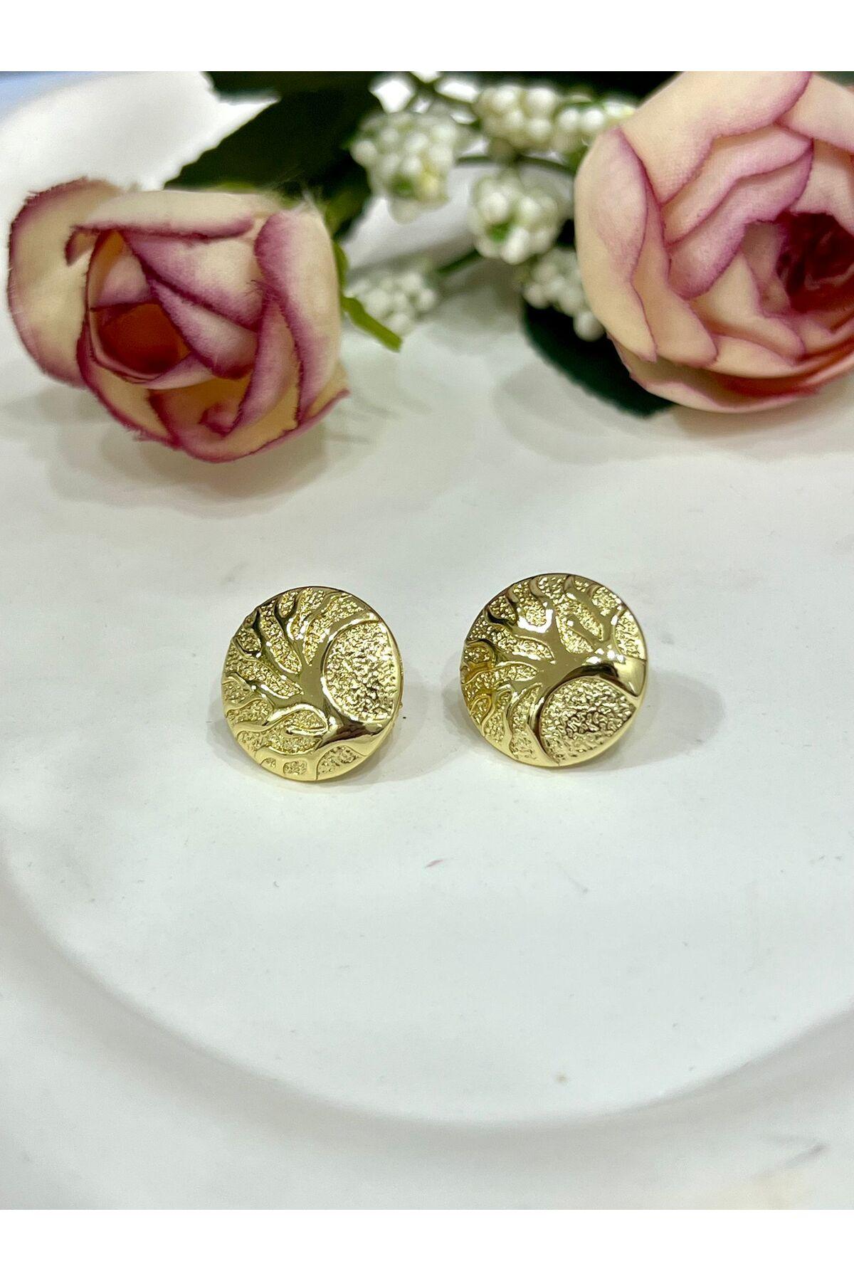 Hayat Ağacı Figürlü Minimal Küpe (14k Gold) - Görsel 5