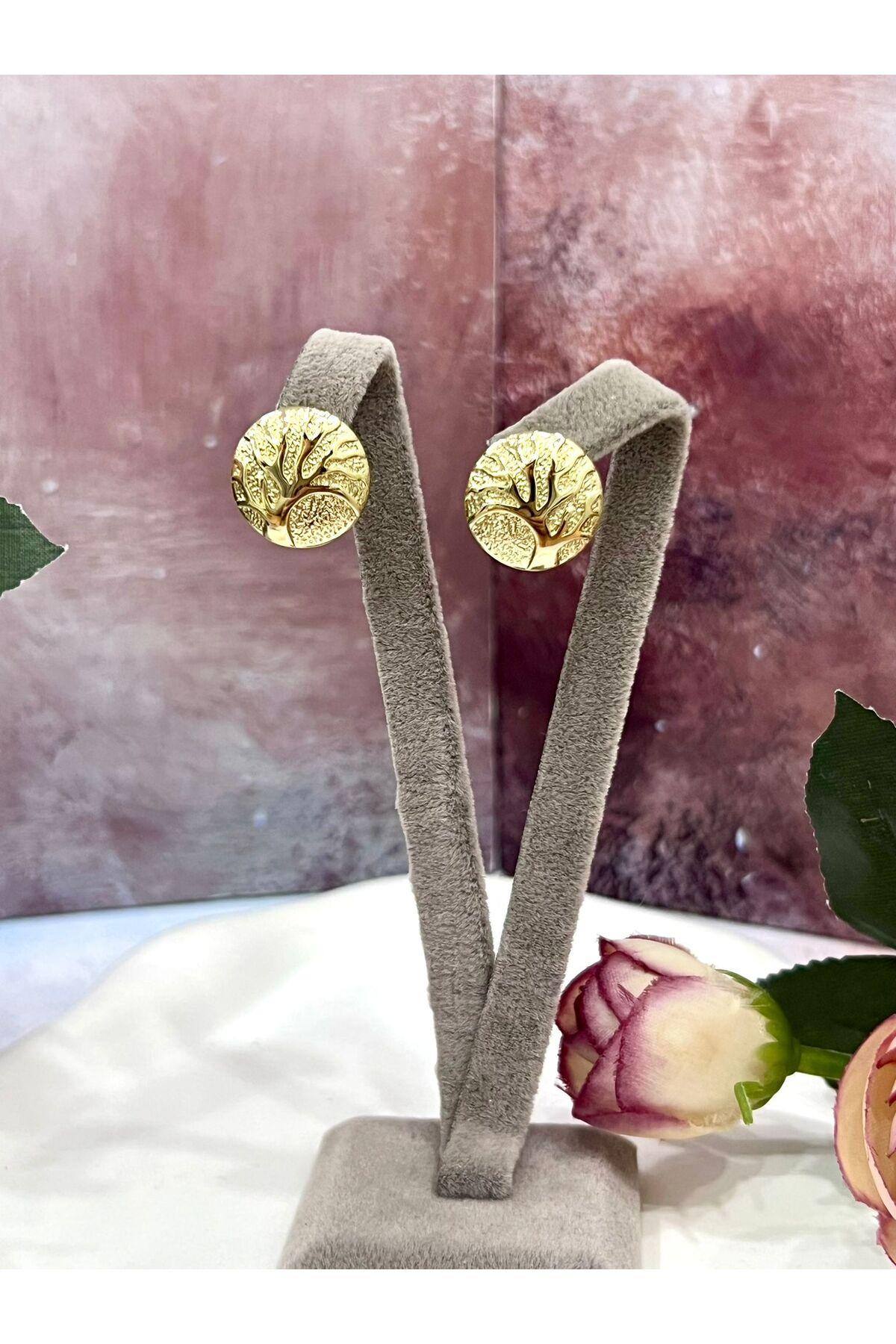 Hayat Ağacı Figürlü Minimal Küpe (14k Gold) - Görsel 3