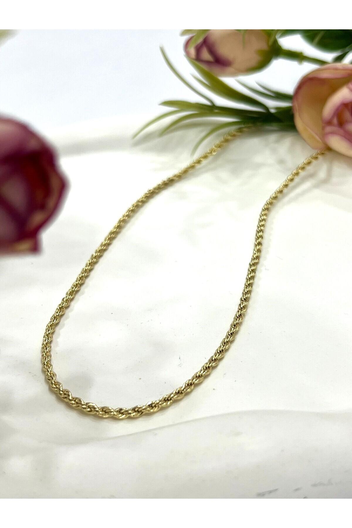 İnce Burgu Çelik Kolye (14K GOLD-50CM) - Görsel 3