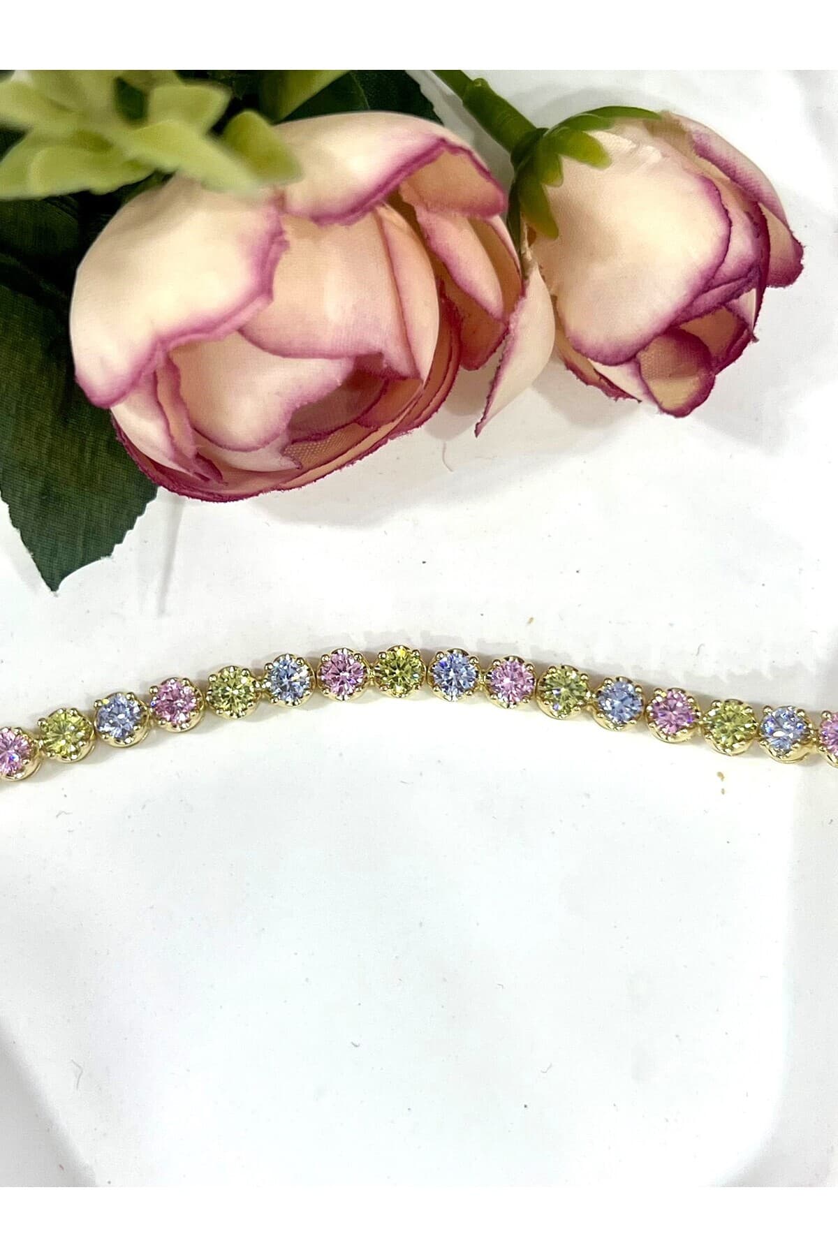 Gökkuşağı Esintisi Renkli Taşlı Su Yolu Bileklik (Gold14k/17-19m) - Görsel 4
